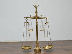 Large 19th Century English Brass Scale with Weights and Bull Finial