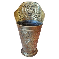 Large 19th Century English Brass Umbrella Stand with Grape Motif