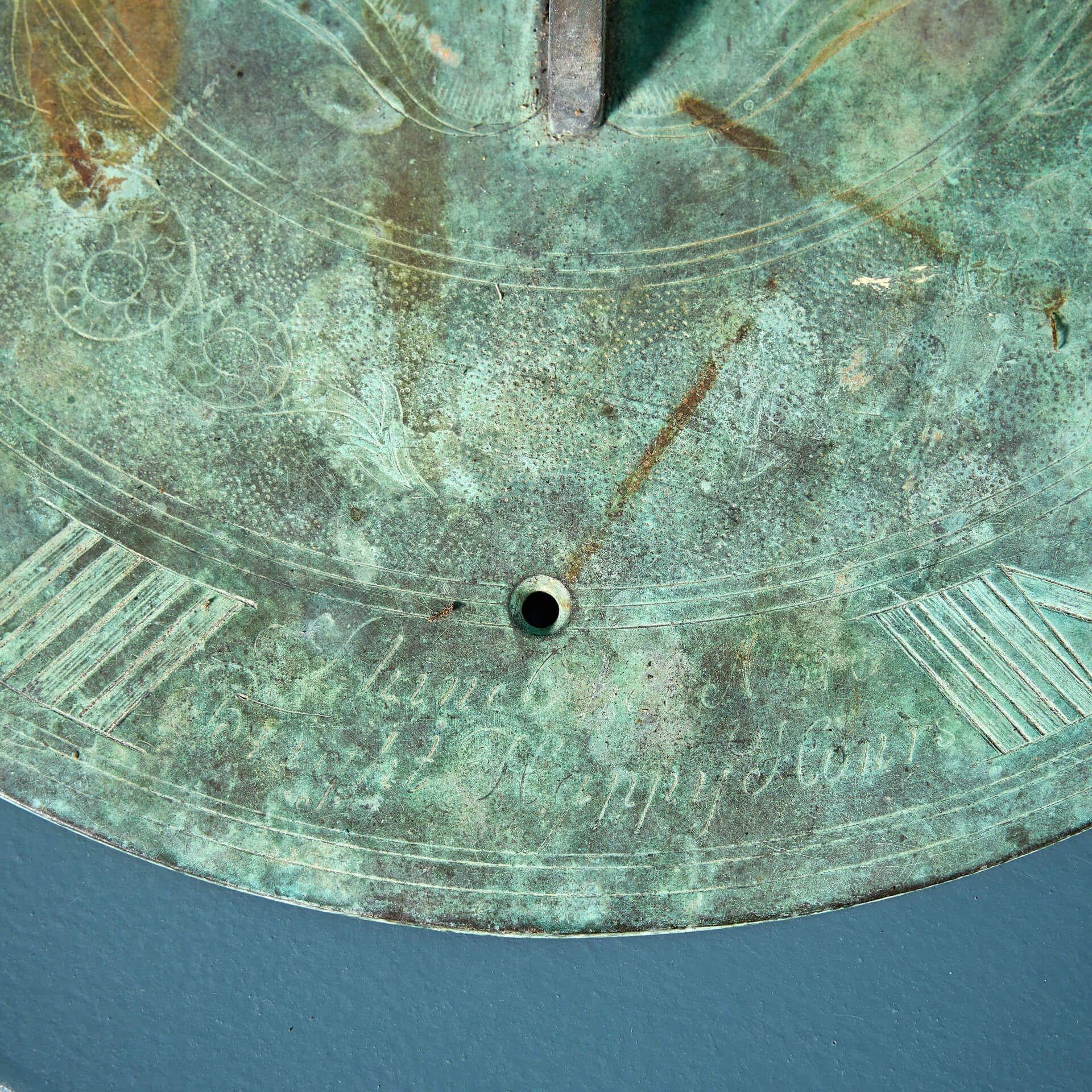 Victorian Large 19th Century English Bronze Verdigris Sundial Plate For Sale