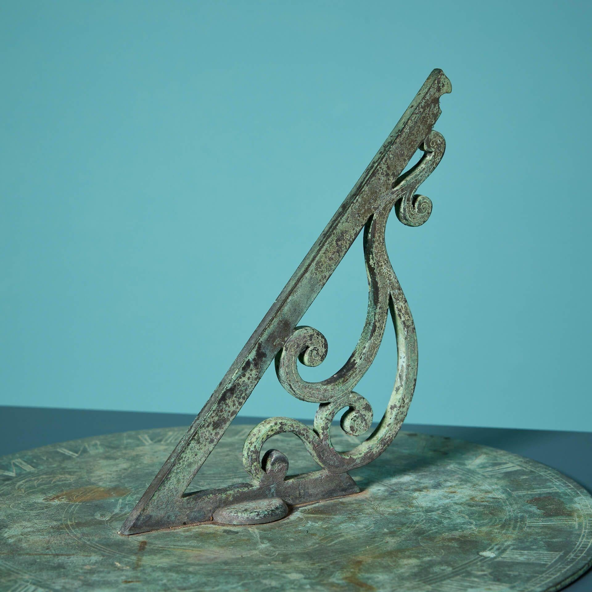 Large 19th Century English Bronze Verdigris Sundial Plate In Fair Condition For Sale In Wormelow, Herefordshire
