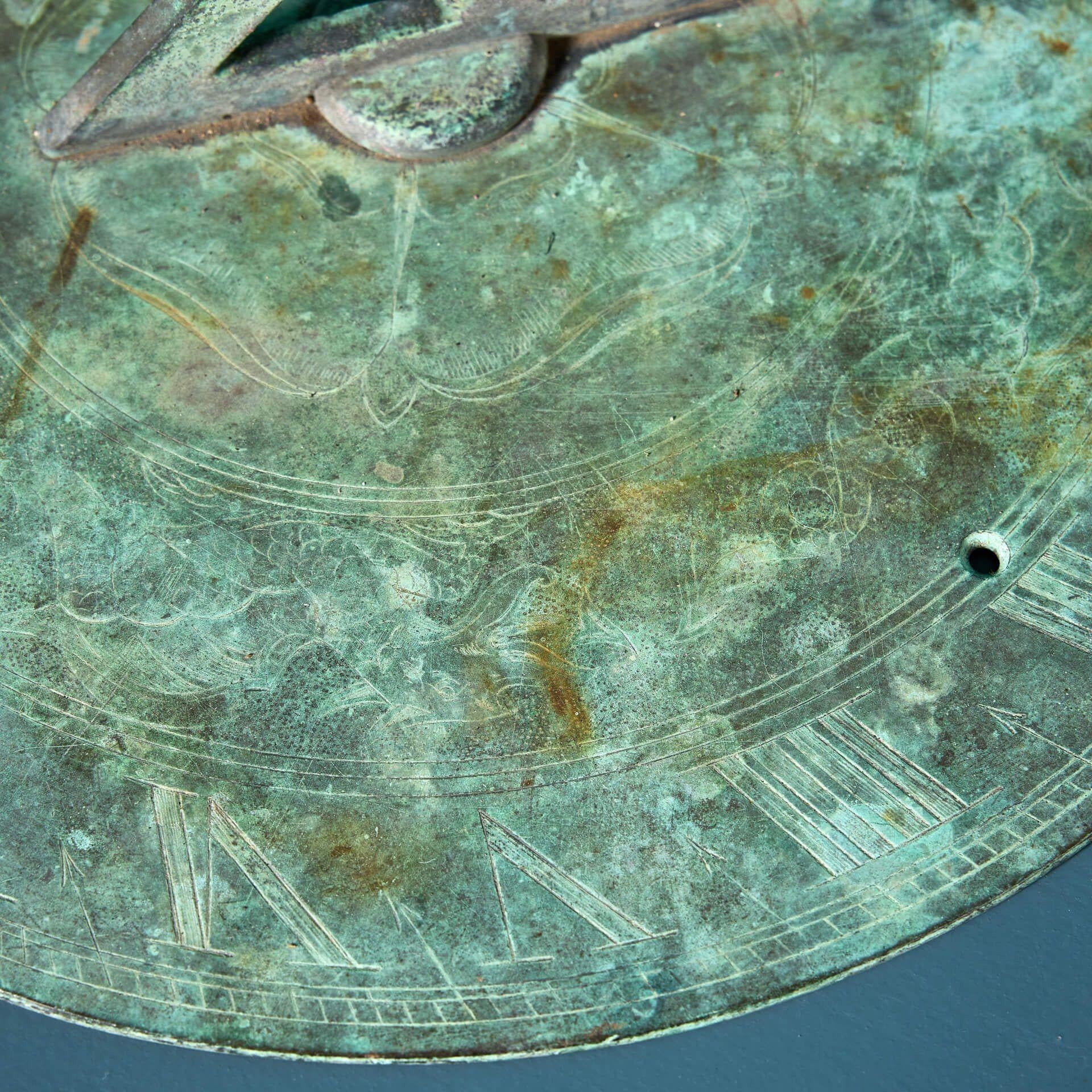 Large 19th Century English Bronze Verdigris Sundial Plate For Sale 1
