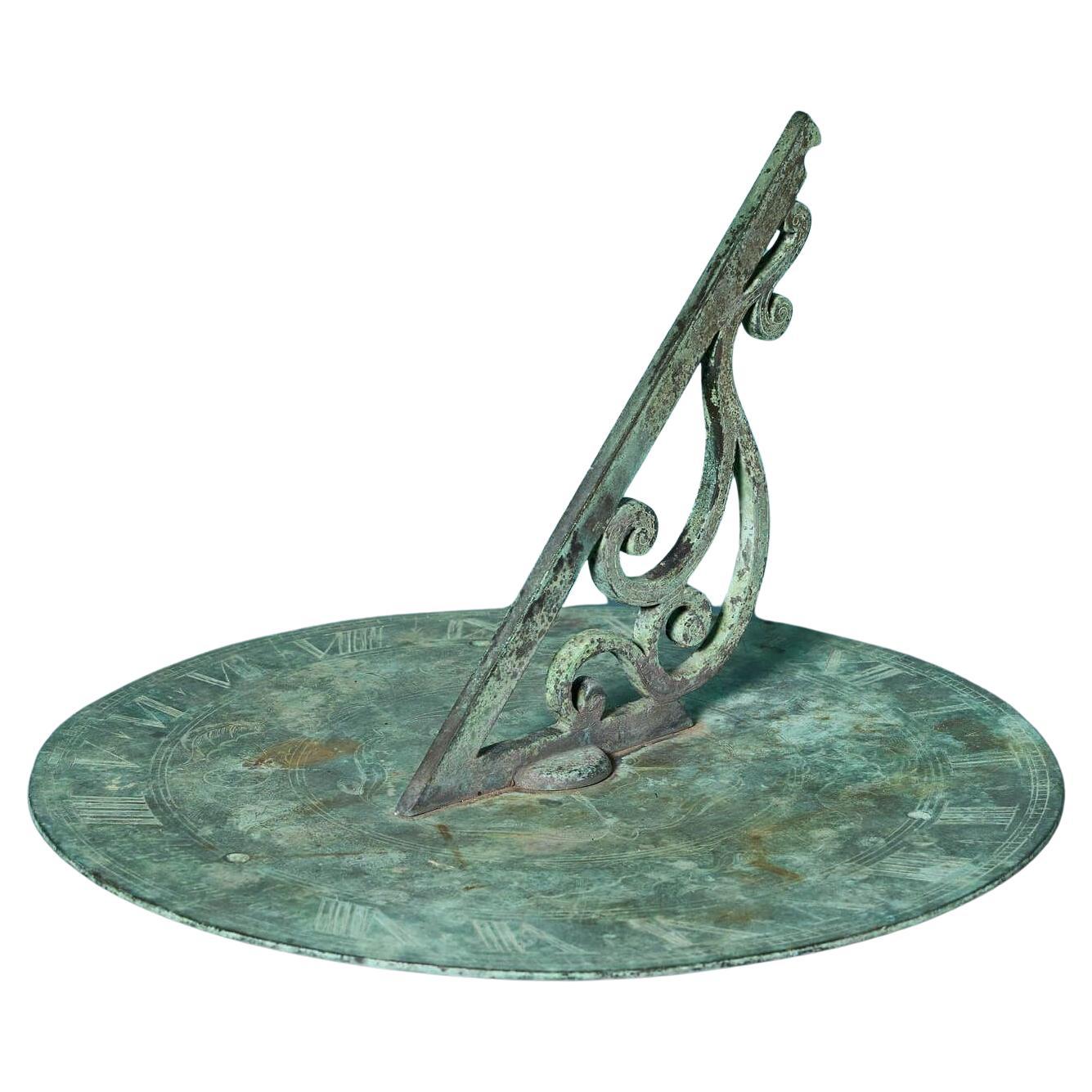Large 19th Century English Bronze Verdigris Sundial Plate For Sale