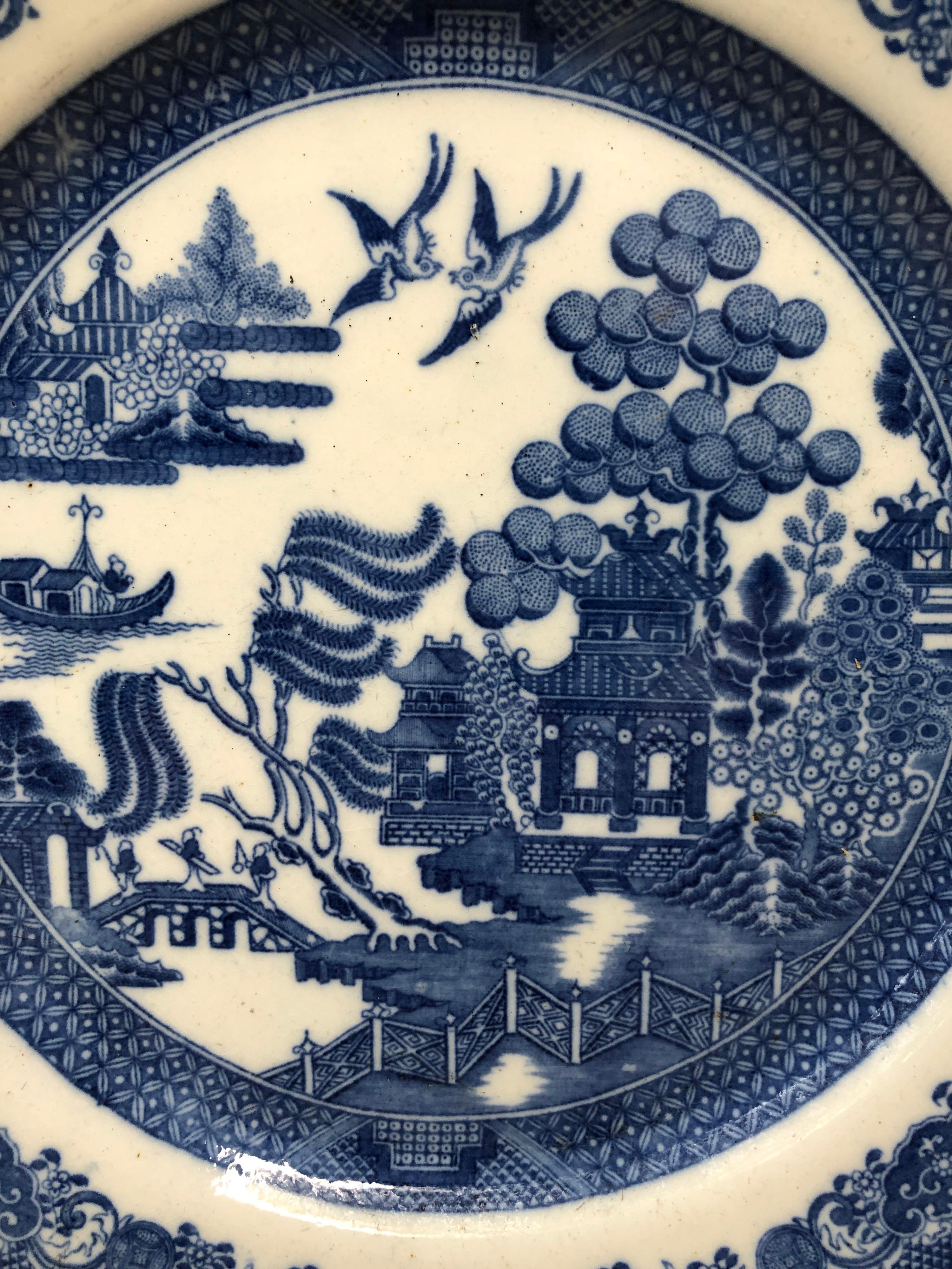 Victorian Large 19th Century English Chinoiserie Blue & White Plate For Sale