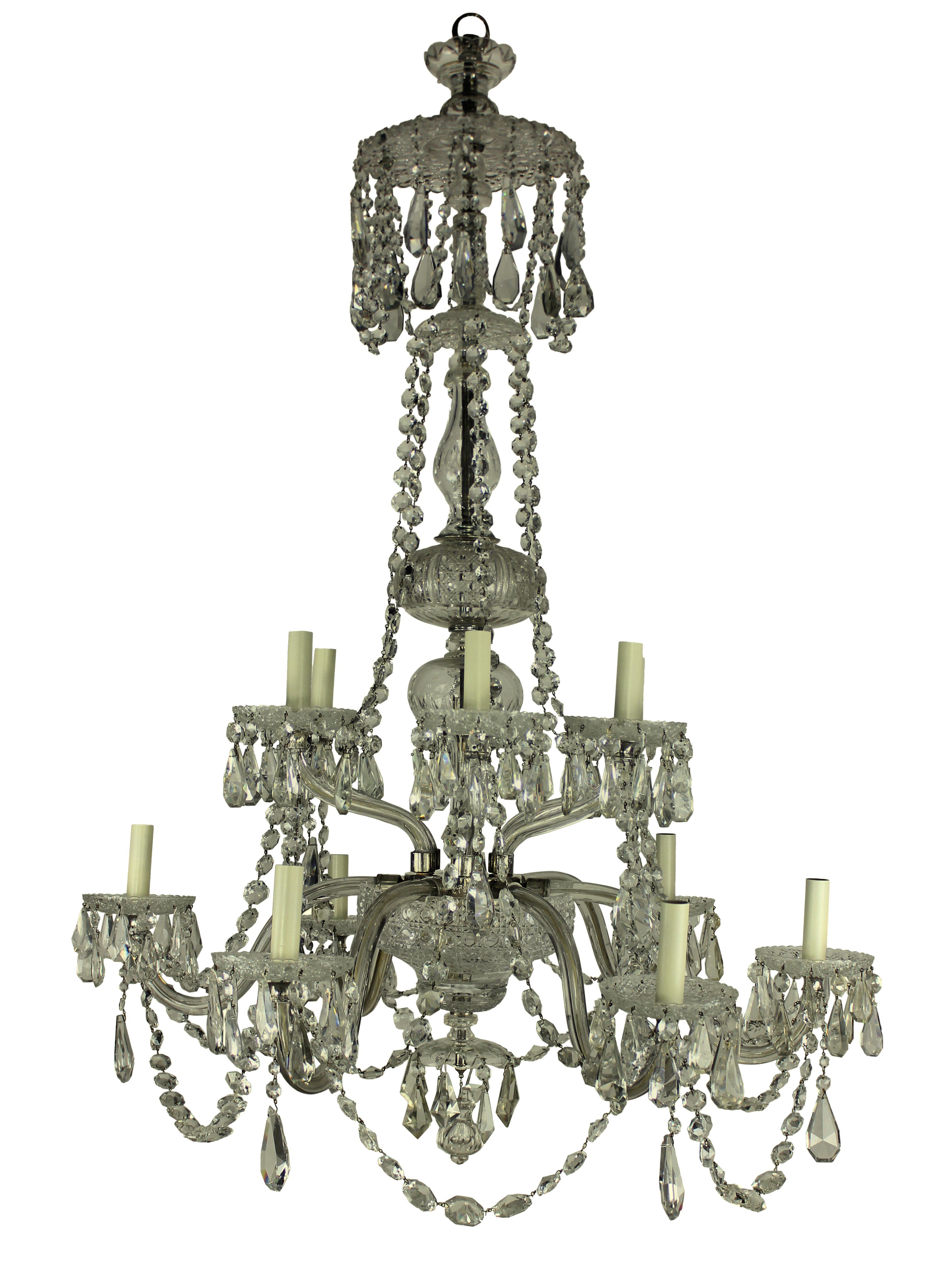 Cut Glass Large 19th Century English Cut-Glass Chandelier