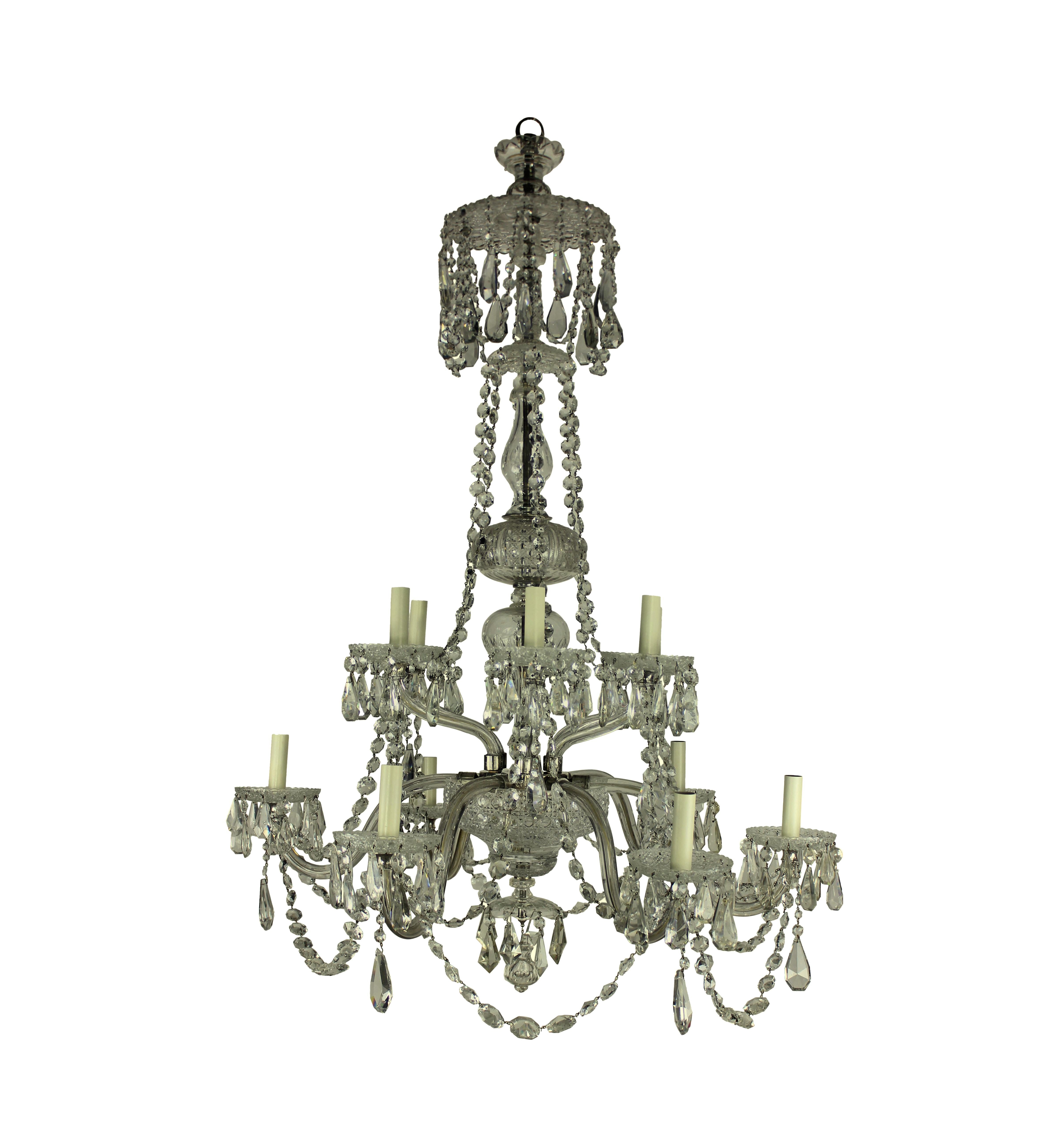 Cut Glass Large 19th Century English Cut-Glass Chandelier For Sale