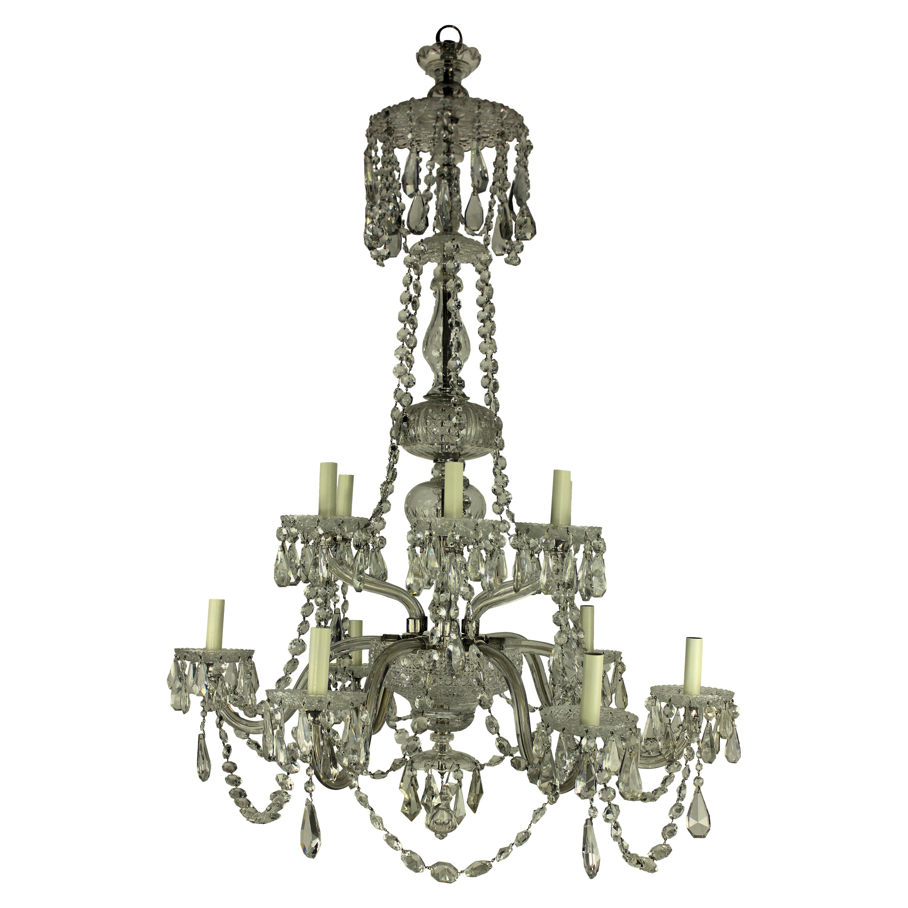 Grande lampadario in vetro tagliato inglese del XIX secolo