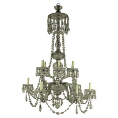 Grand lustre anglais du 19ème siècle en verre taillé