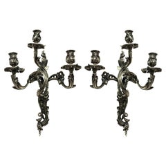 Pair Of Silver Rococo Wall Sconces