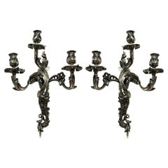 Antique Pair Of Silver Rococo Wall Sconces