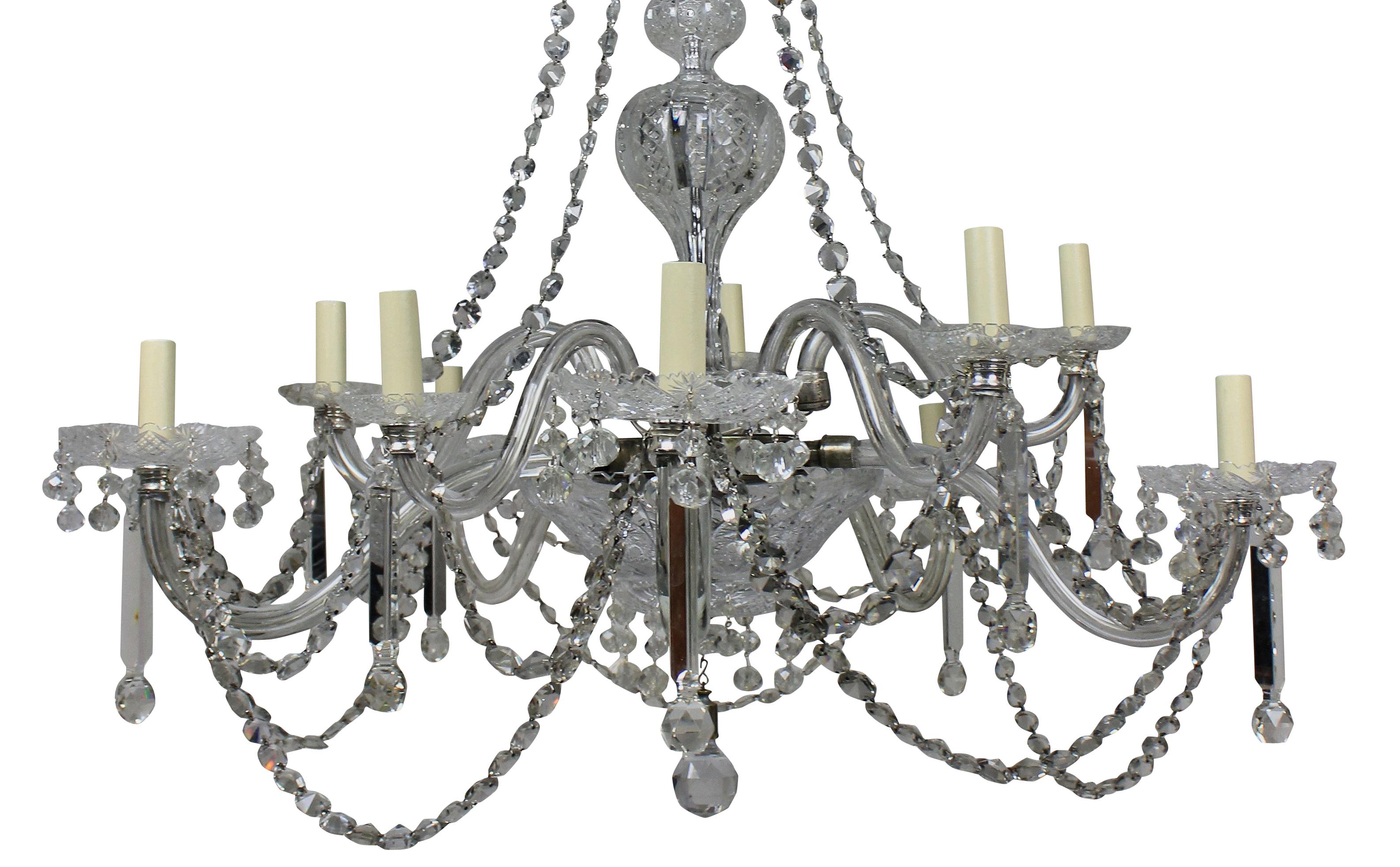 Late 19th Century Large 19th Century English Cut-Glass Chandelier of Good Quality