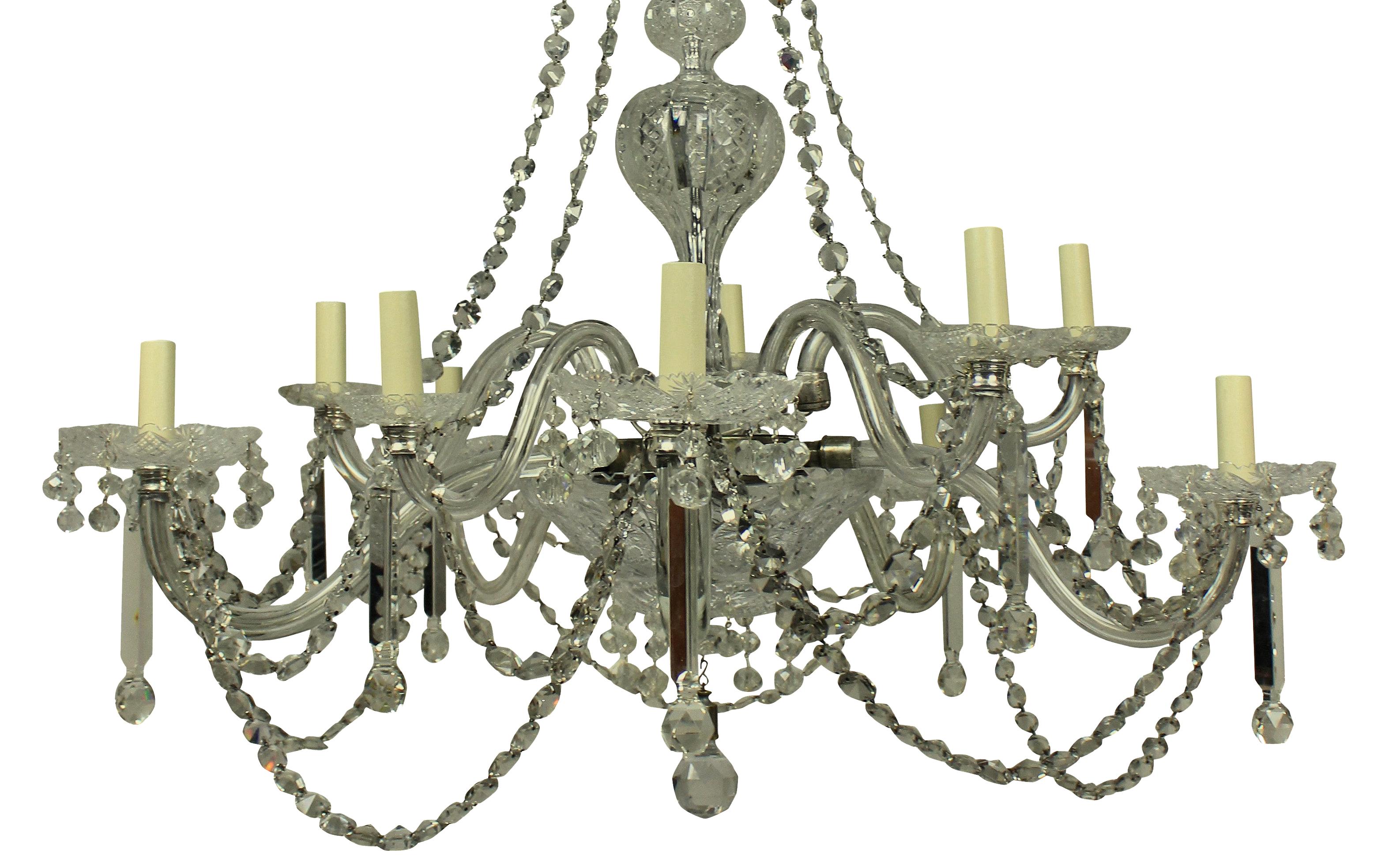 Late 19th Century Large 19th Century English Cut-Glass Chandelier of Good Quality