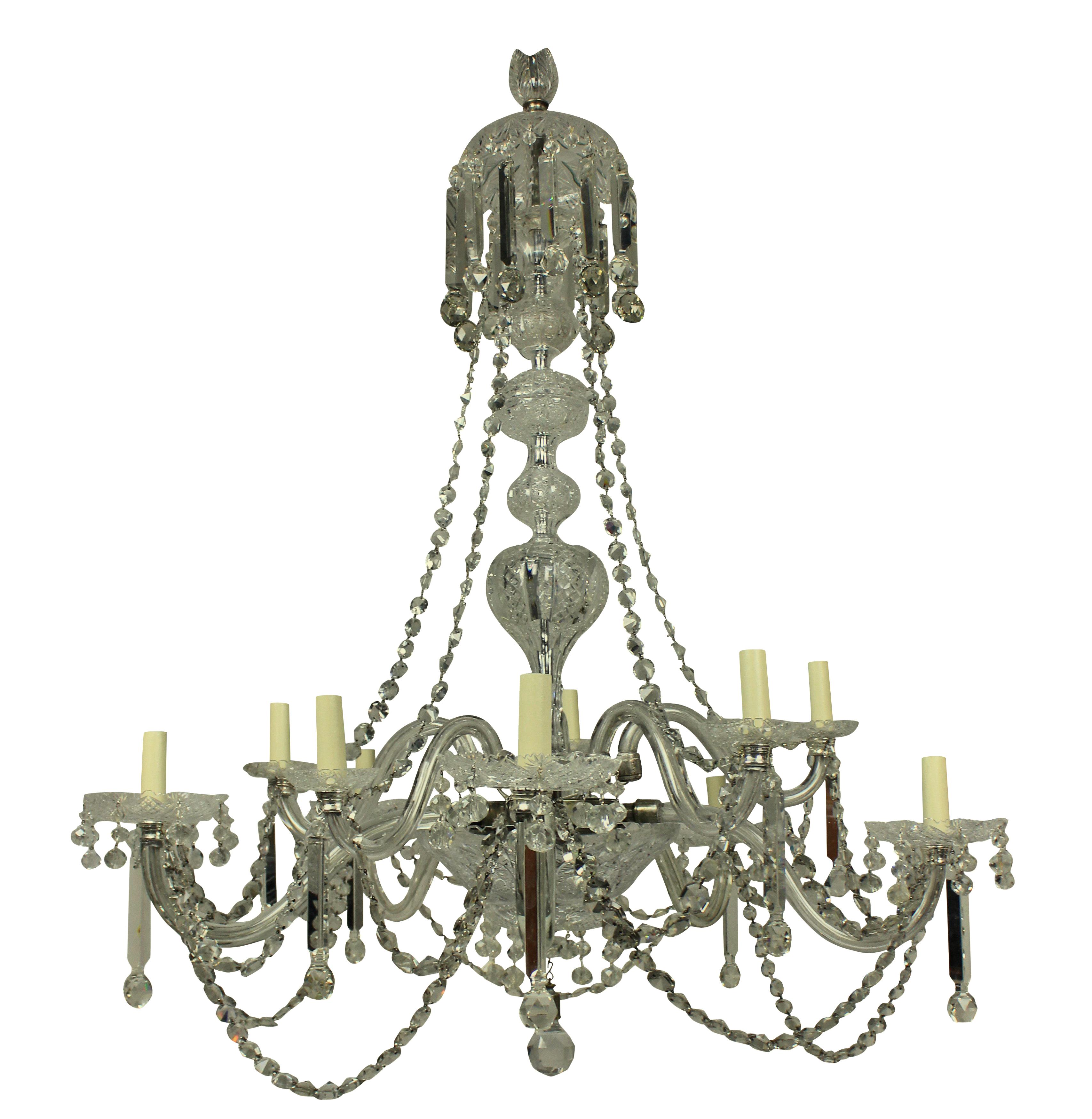 Cut Glass Large 19th Century English Cut-Glass Chandelier of Good Quality
