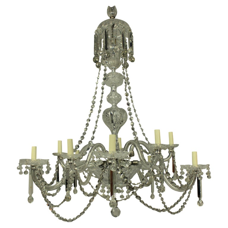 Large 19th Century English CutGlass Chandelier of Good Quality For