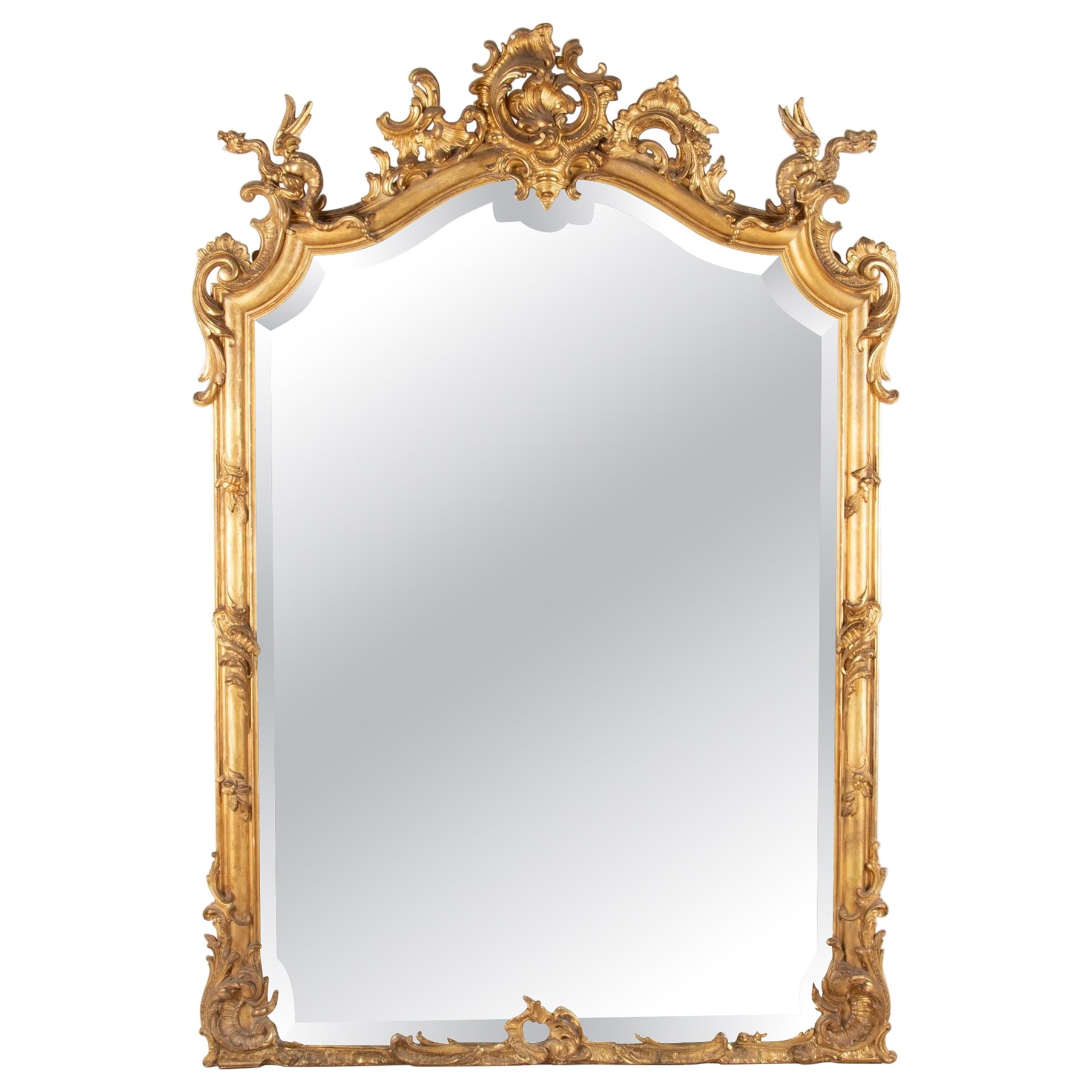 Large 19th Century English Decorative Gilt Framed Mirror