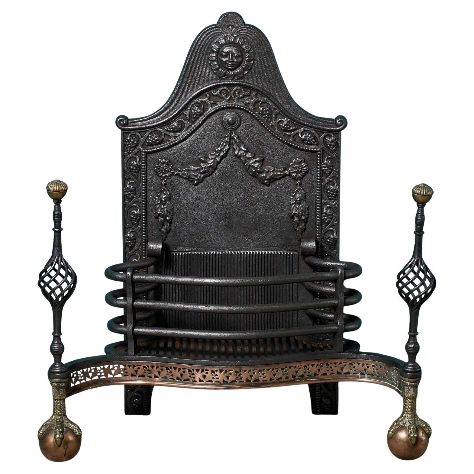 Grande griglia da fuoco inglese del XIX secolo con piedini Ball and Ball in vendita