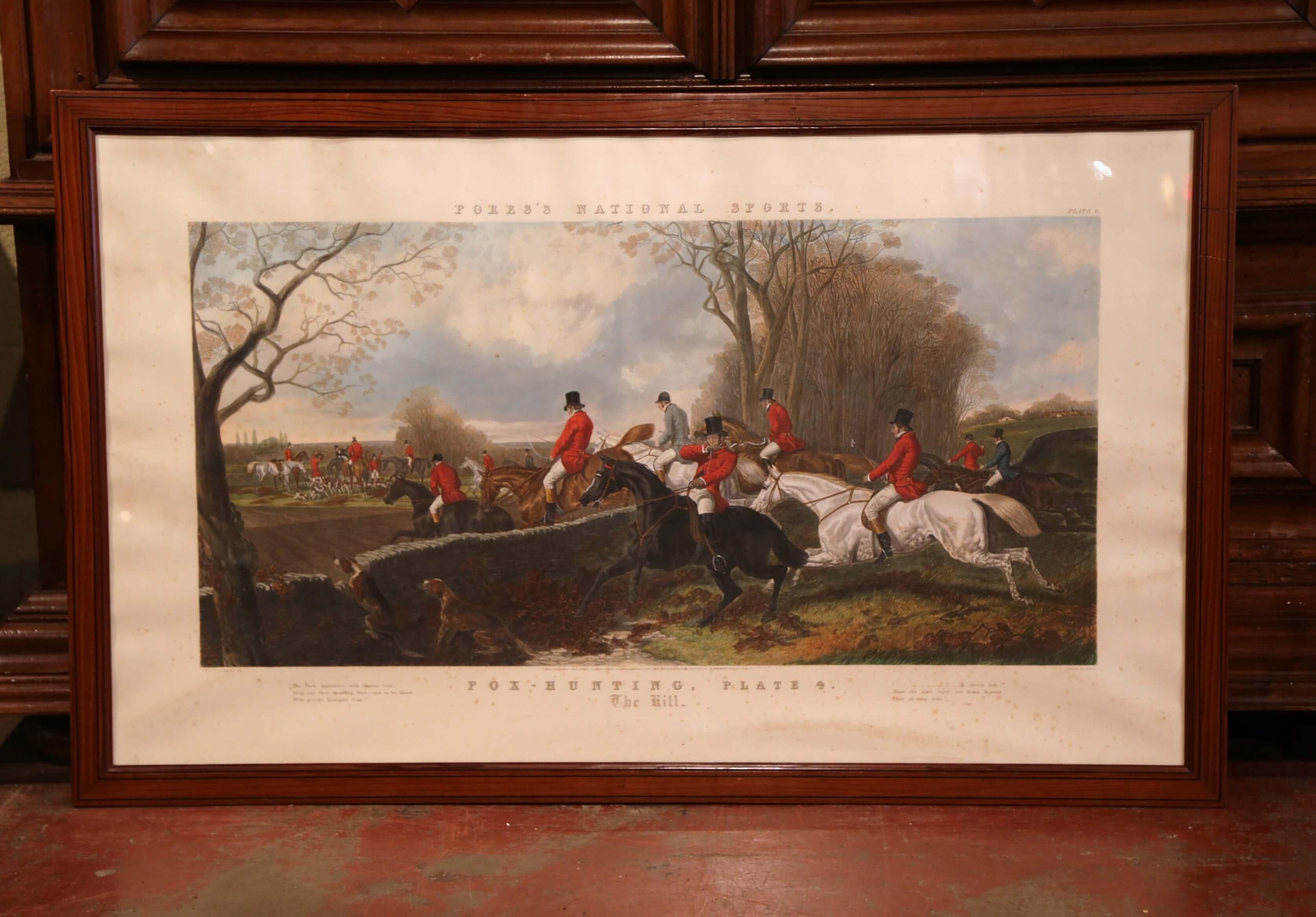Paper Large 19th Century English Framed Watercolor Fox Hunt Scene 