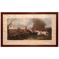 Grande aquarelle anglaise encadrée du 19ème siècle:: scène de chasse au renard "The Hill":: 1852