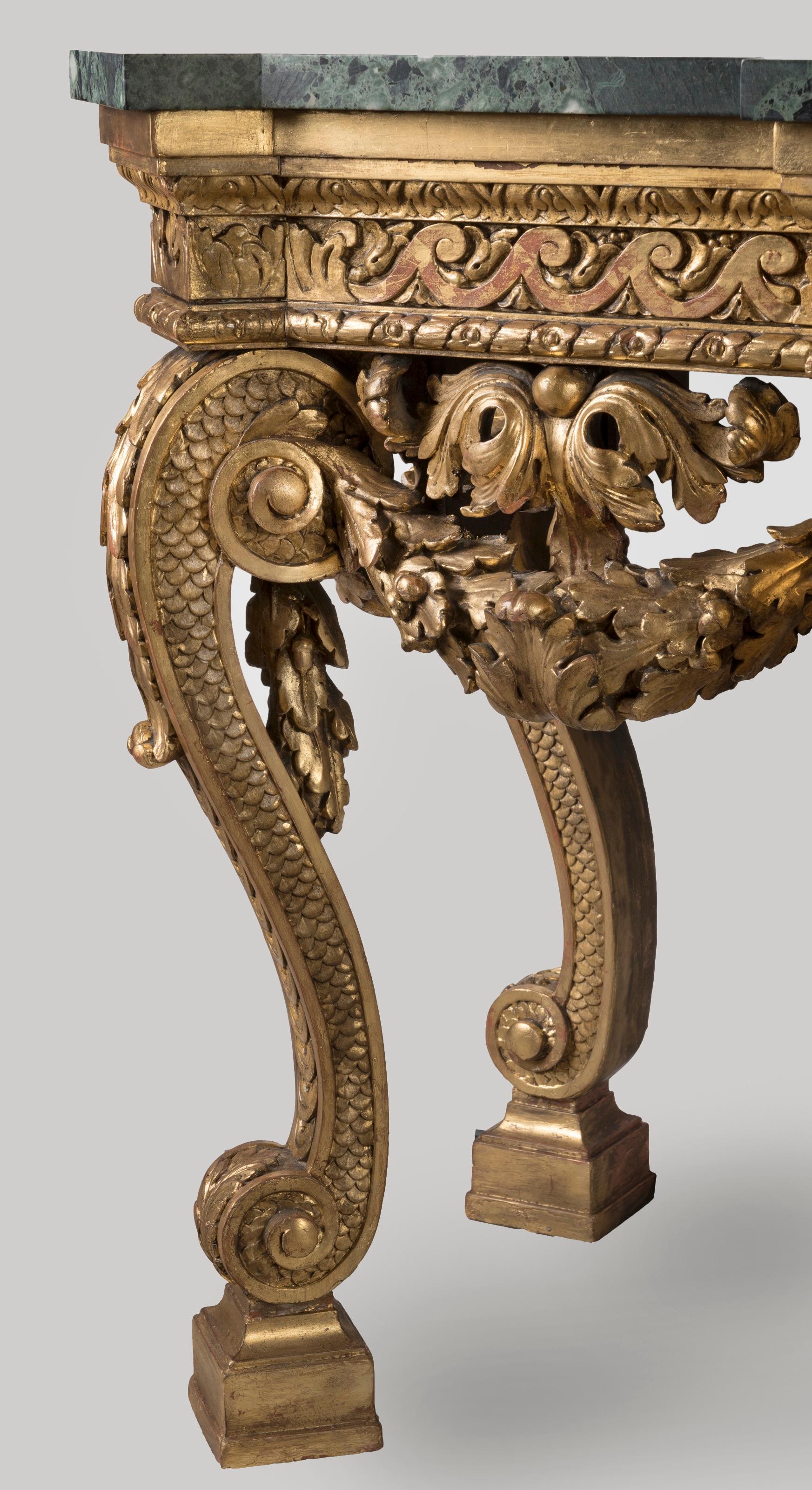 Georgien Grande table console en bois doré anglais du 19e siècle dans le style de William Kent en vente
