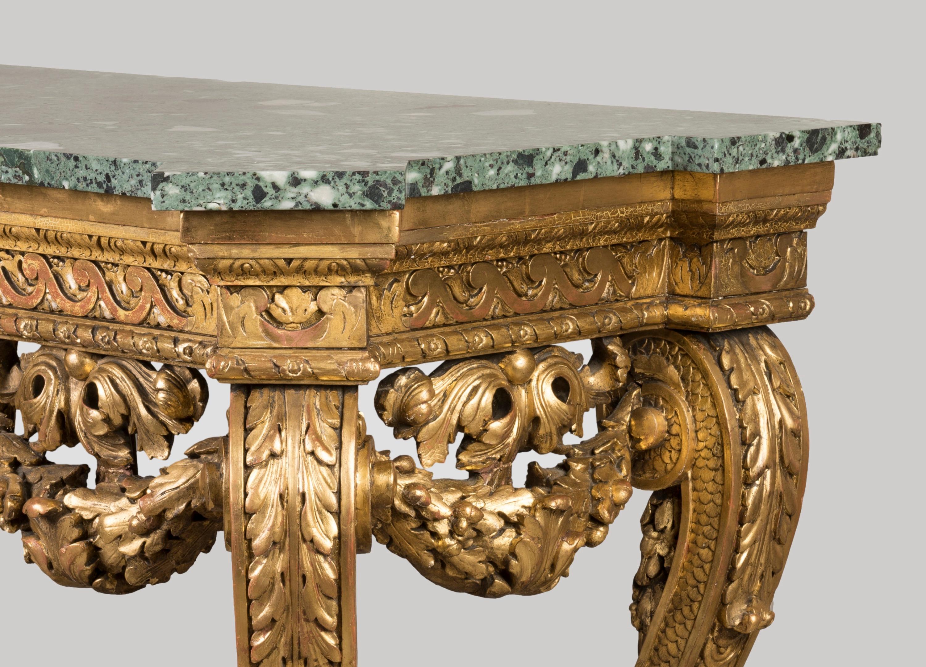 Grande table console en bois doré anglais du 19e siècle dans le style de William Kent en vente 1