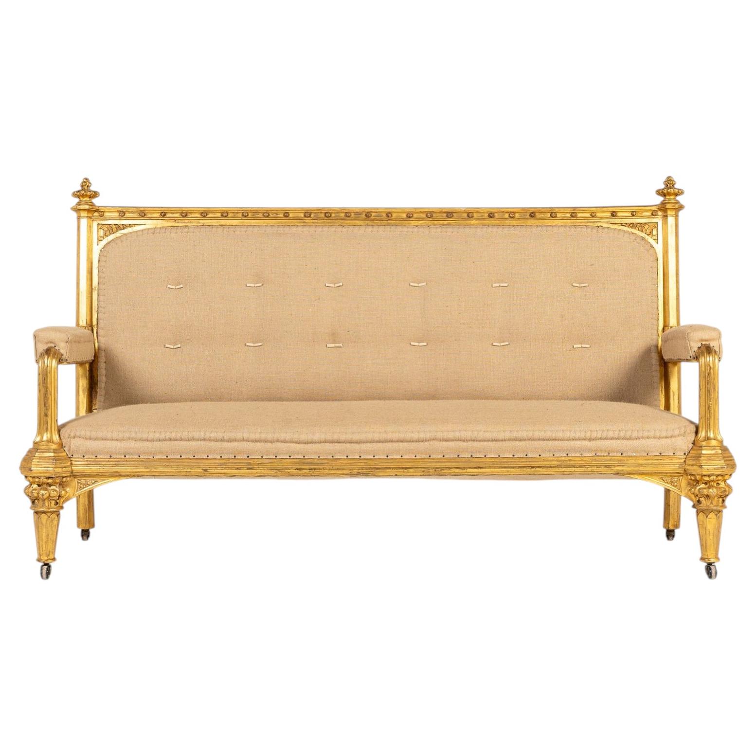 Large 19th Century English Giltwood Country House Sofa For Sale