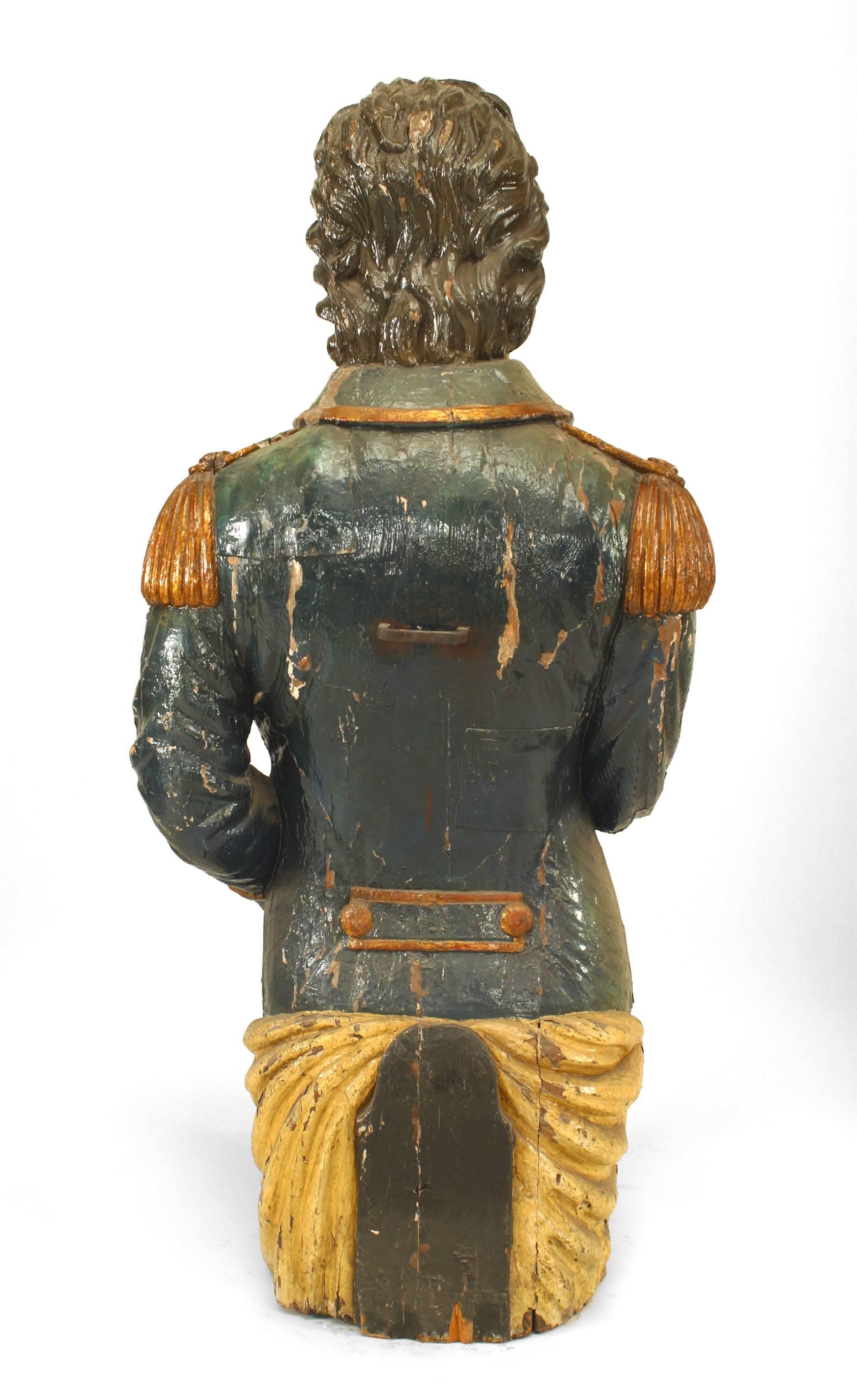 Englische polychrom geschnitzte Schiffsfigur von Lord Nelson aus dem 19. Jahrhundert im Angebot 1