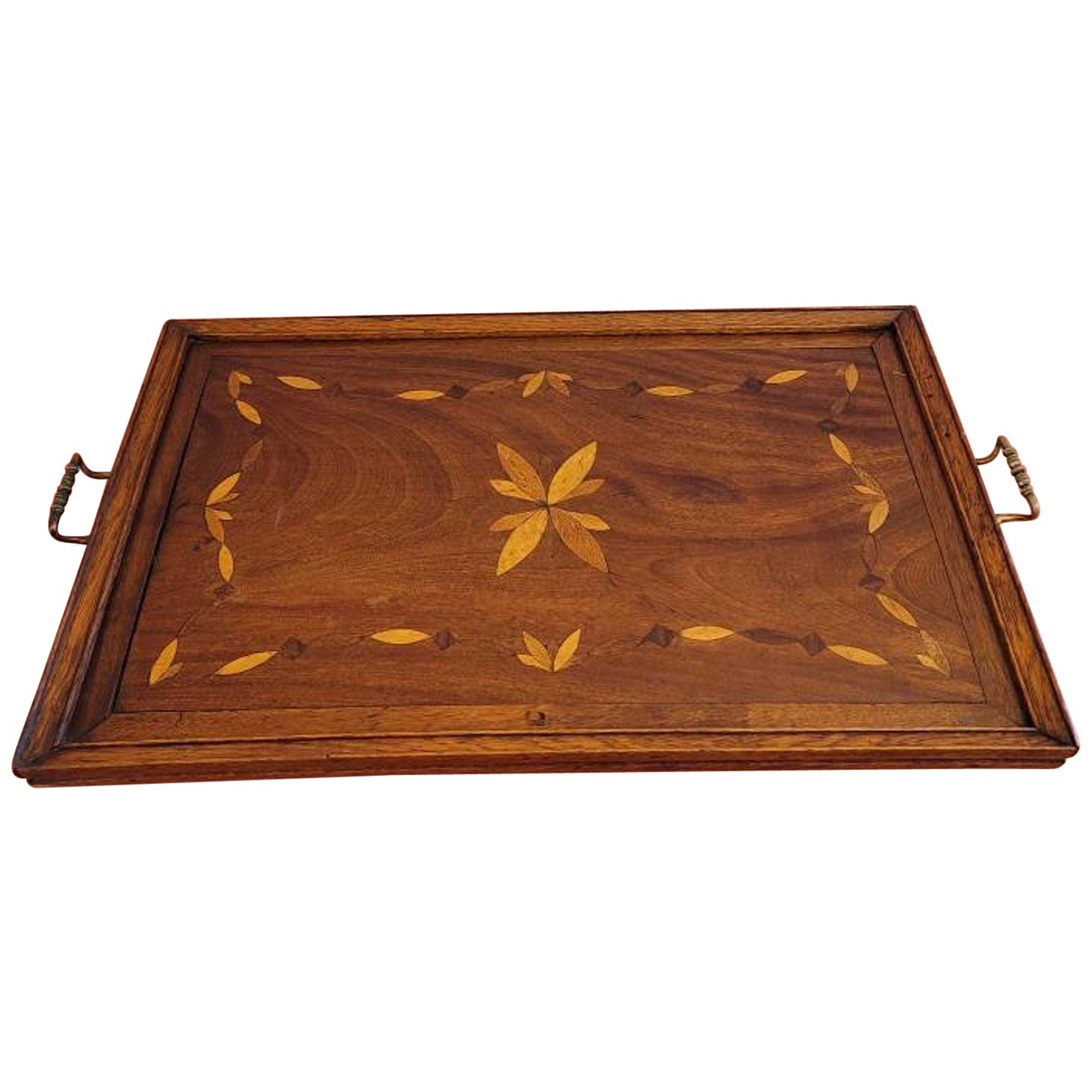 Large 19th Century English Mahogany Marquetry Decorative Serving Tray
