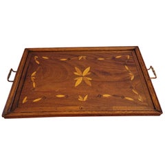 Large 19th Century English Mahogany Marquetry Decorative Serving Tray