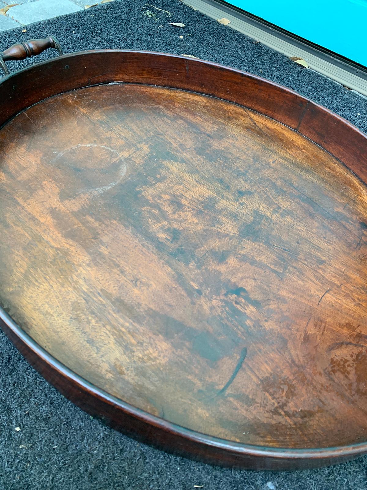 Large 19th Century English Mahogany Tray with Handles 1