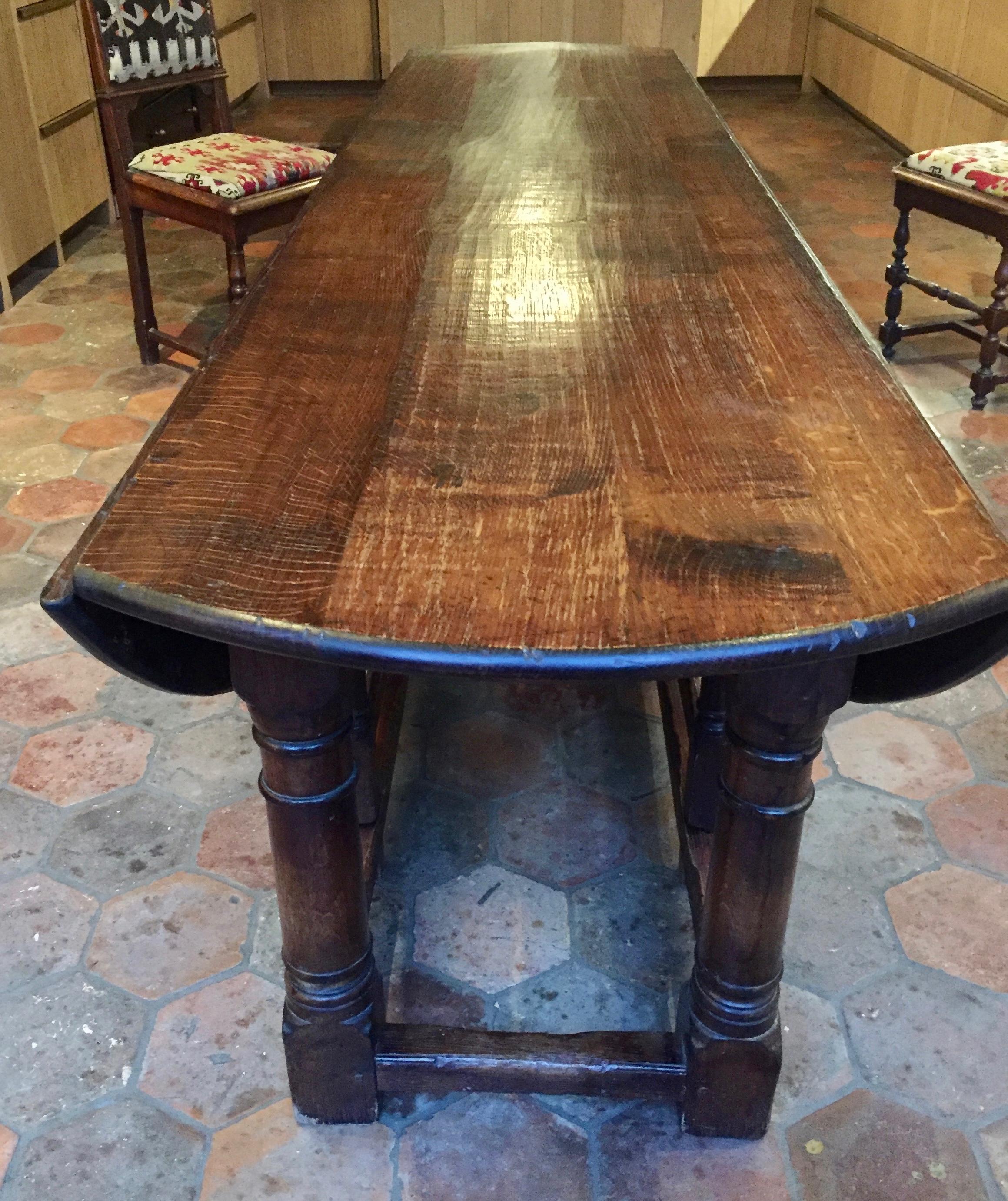 Large 19th Century English Oak Gateleg Dining Table Seats Eight to Ten 8