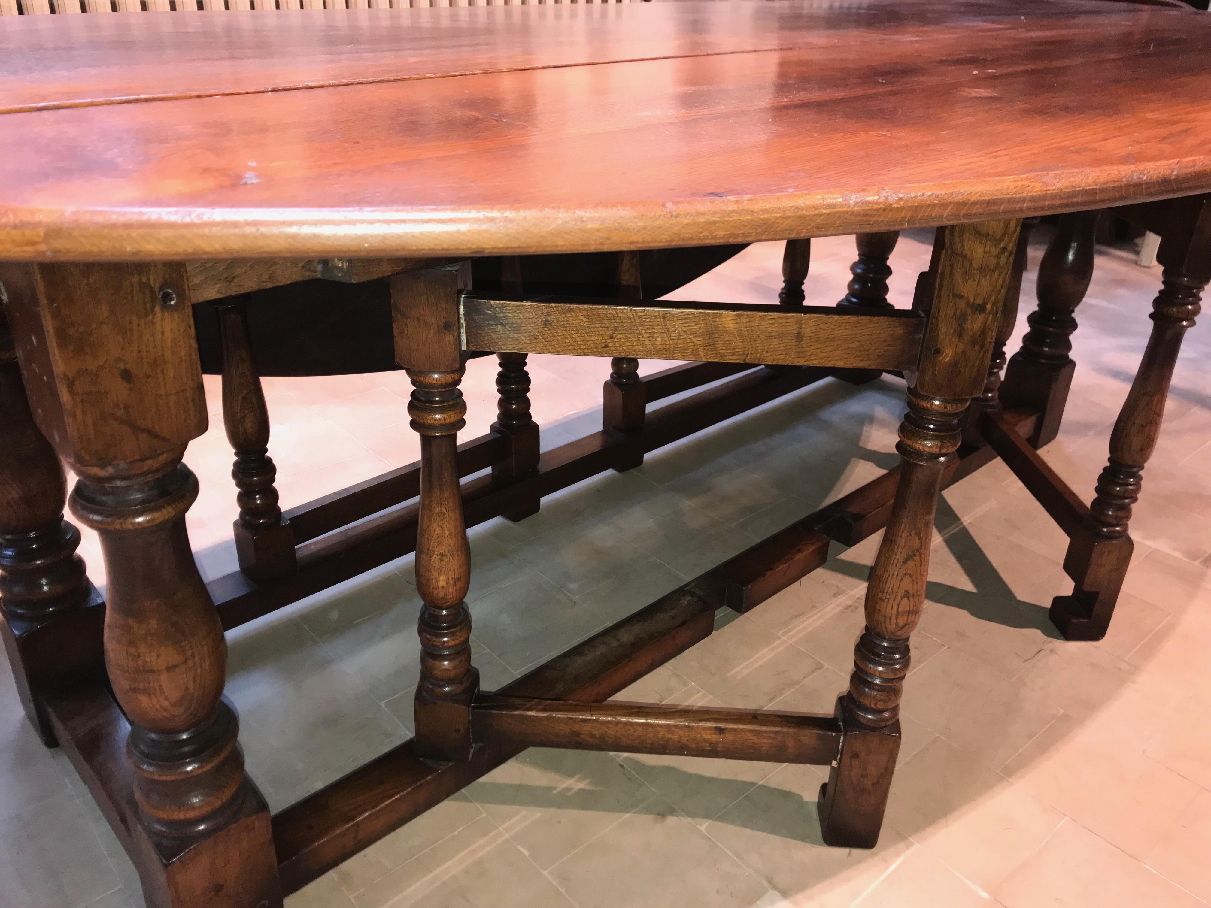 Country Large English Oak Gateleg Dining Table Seats Eight to Ten For Sale