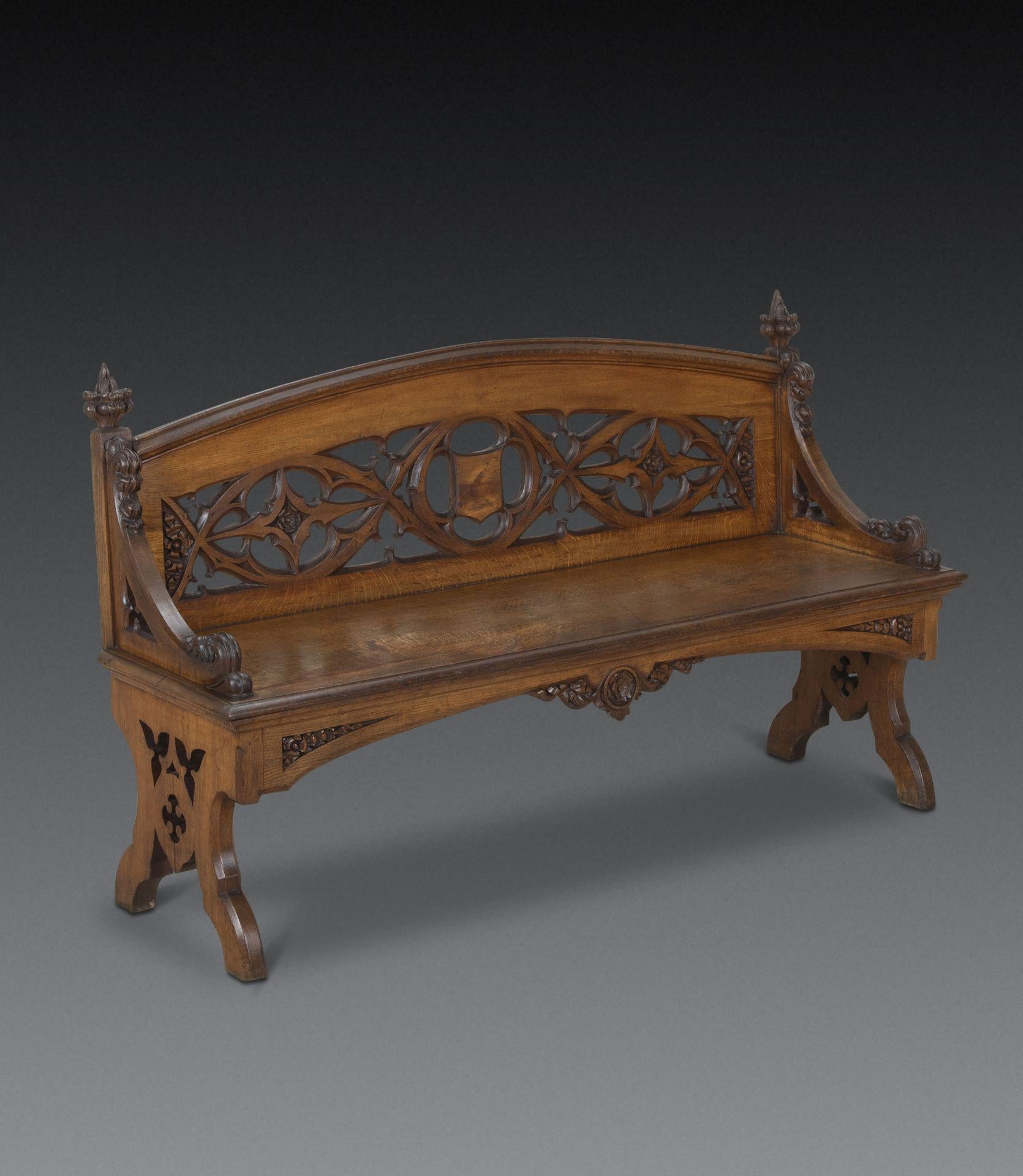 Early Victorian Large 19th Century English Oak Hall Bench For Sale