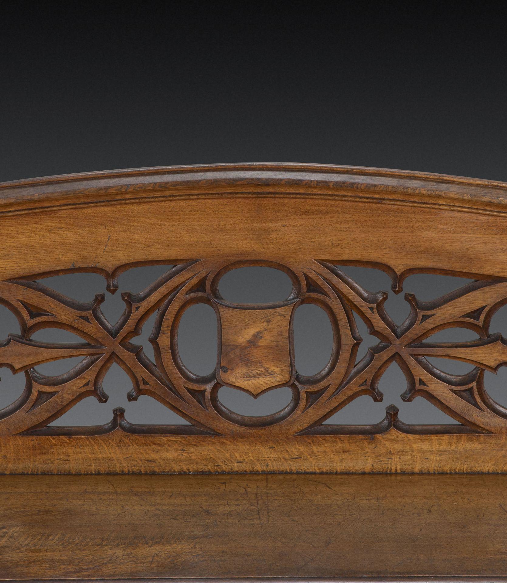 Large 19th Century English Oak Hall Bench For Sale 3