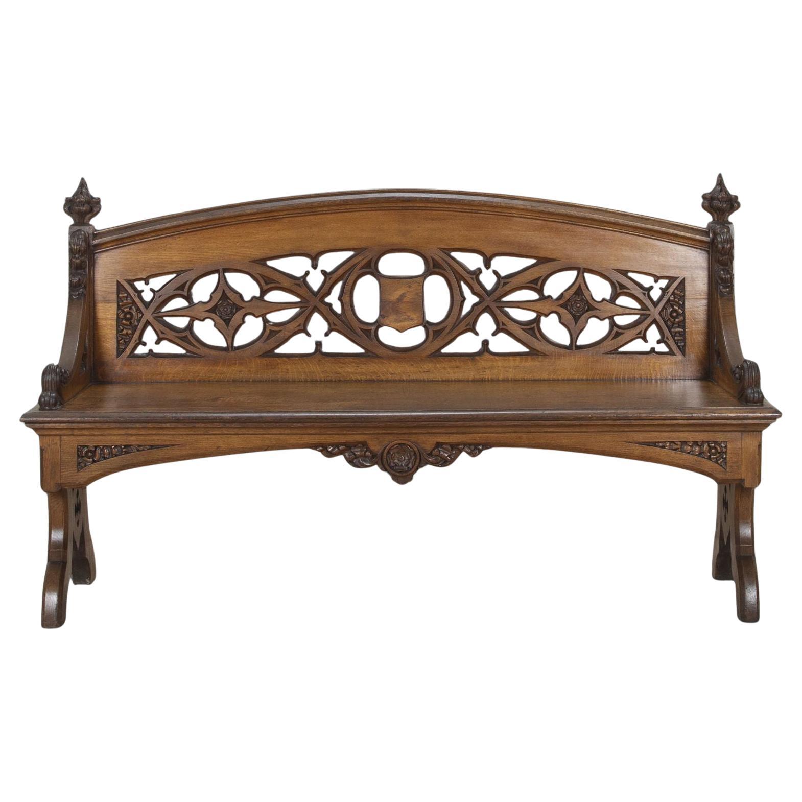 Large 19th Century English Oak Hall Bench For Sale