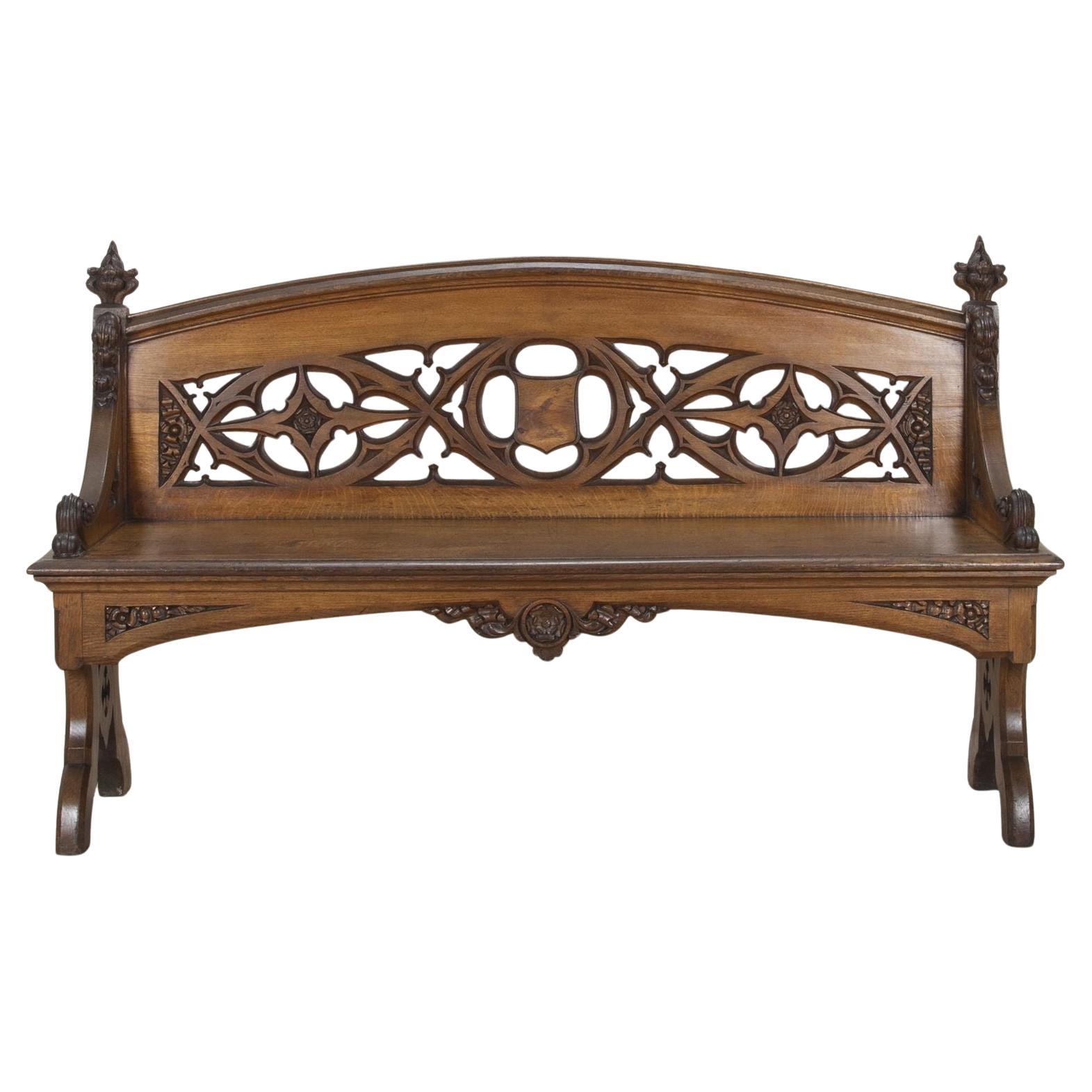 Large 19th Century English Oak Hall Bench For Sale