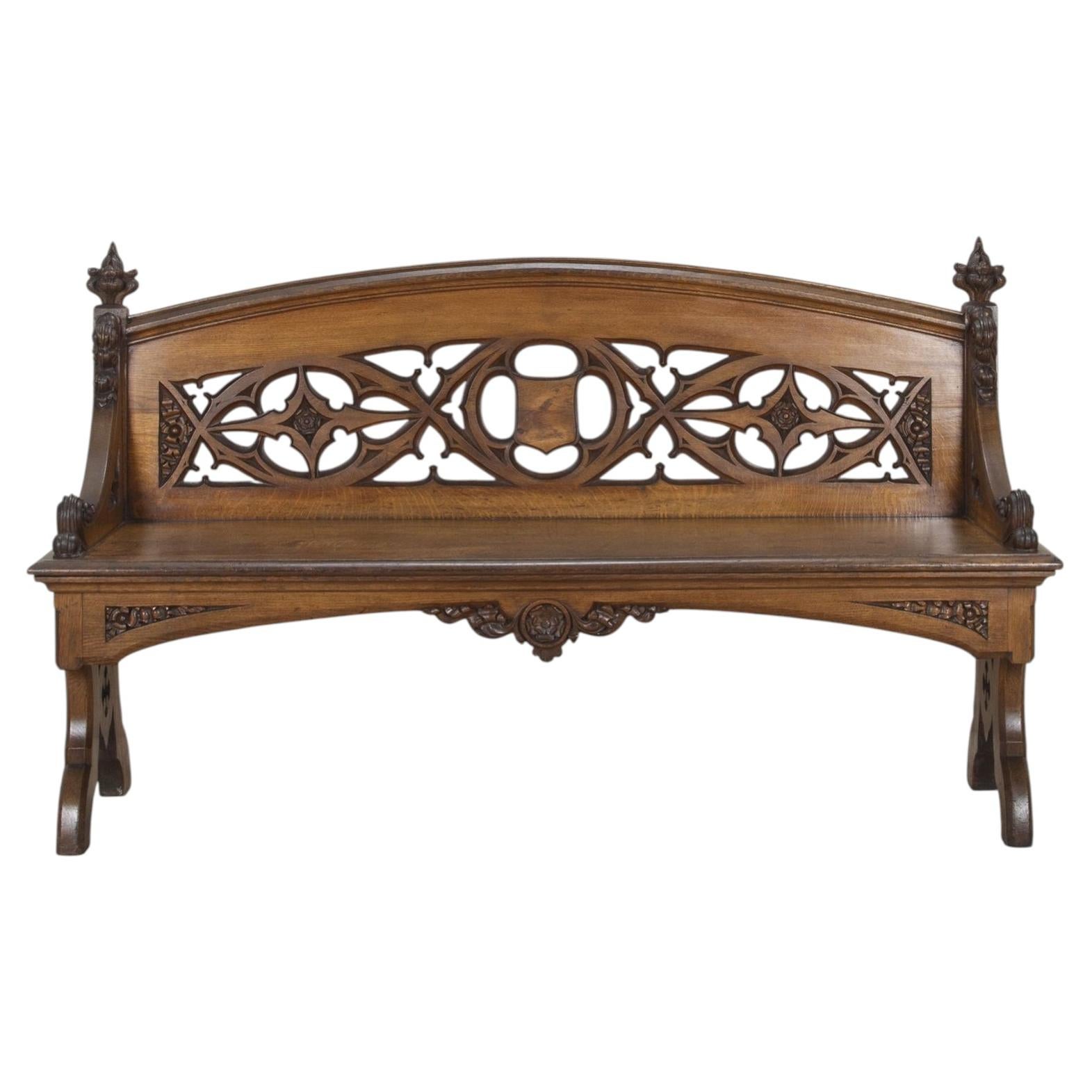 Large 19th Century English Oak Hall Bench