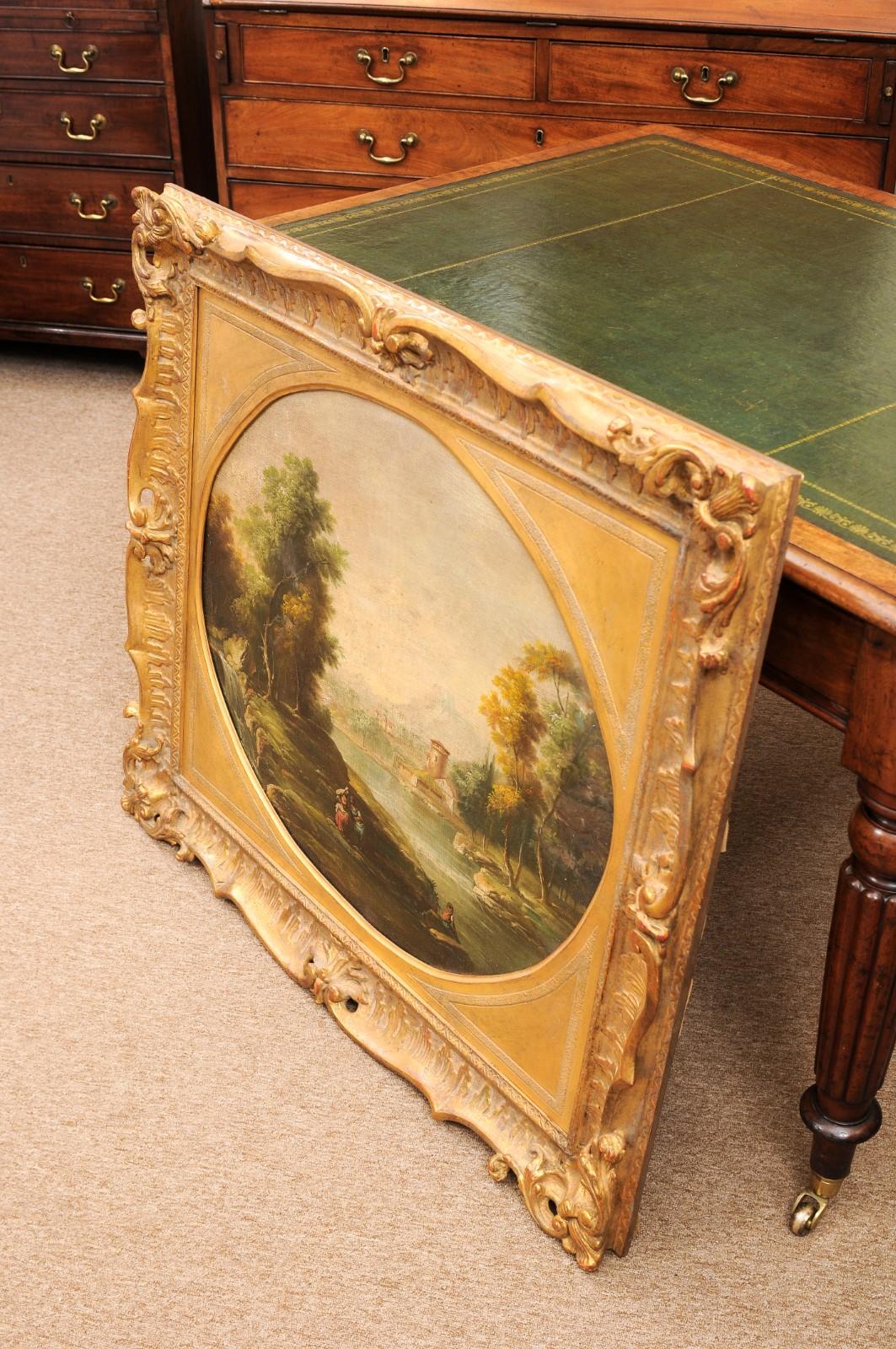 Large 19th Century English Oil on Canvas Landscape Painting in Gilt Frame For Sale 7