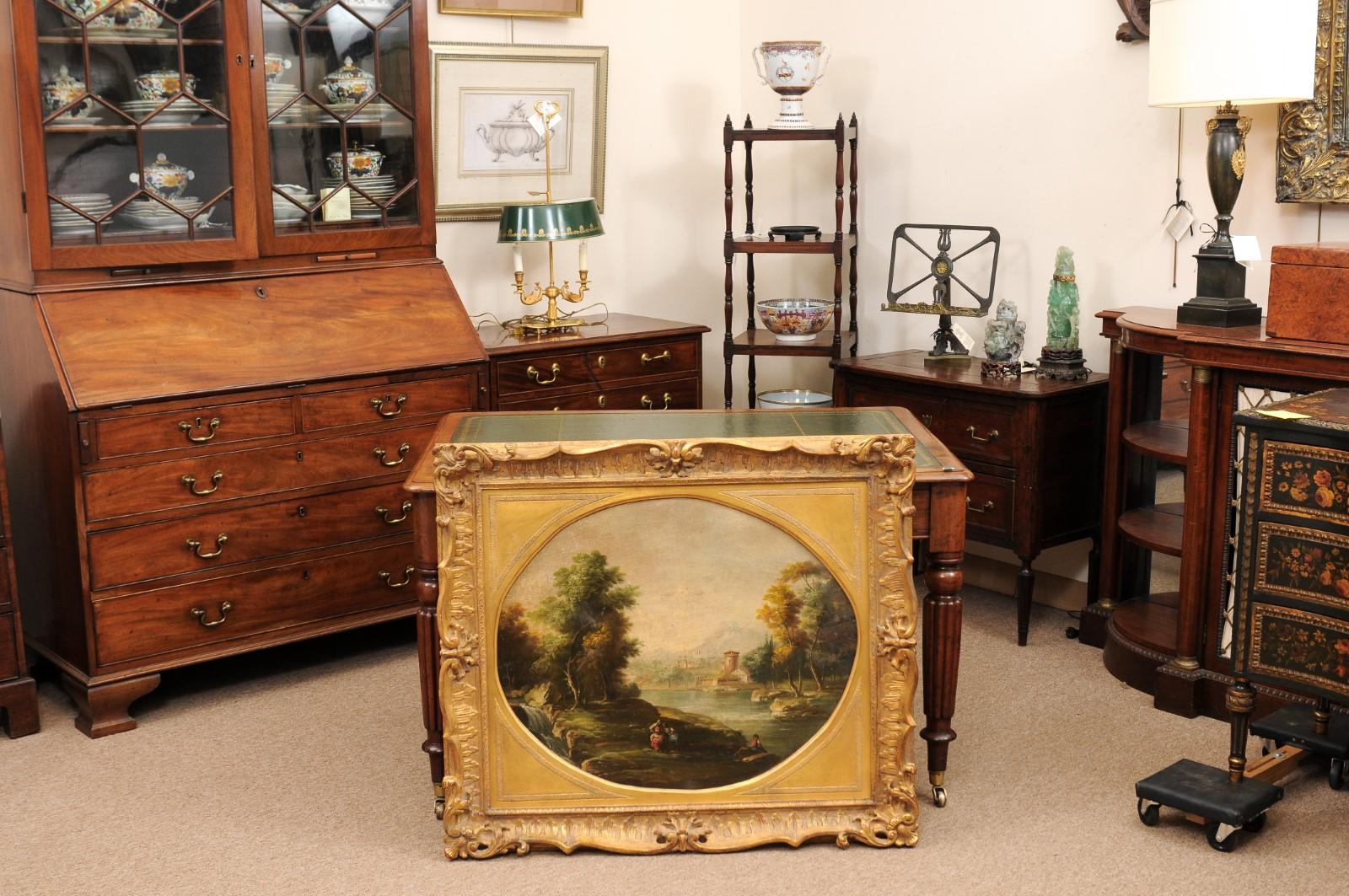 Grande peinture à l'huile sur toile anglaise du 19ème siècle représentant un paysage, dans un cadre doré Bon état - En vente à Atlanta, GA