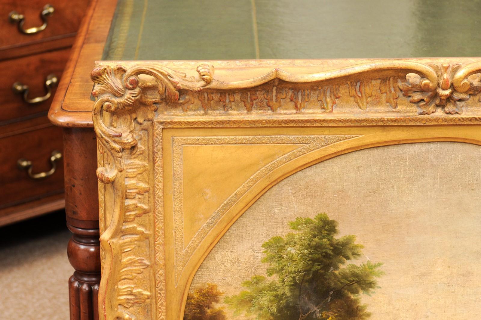 XIXe siècle Grande peinture à l'huile sur toile anglaise du 19ème siècle représentant un paysage, dans un cadre doré en vente
