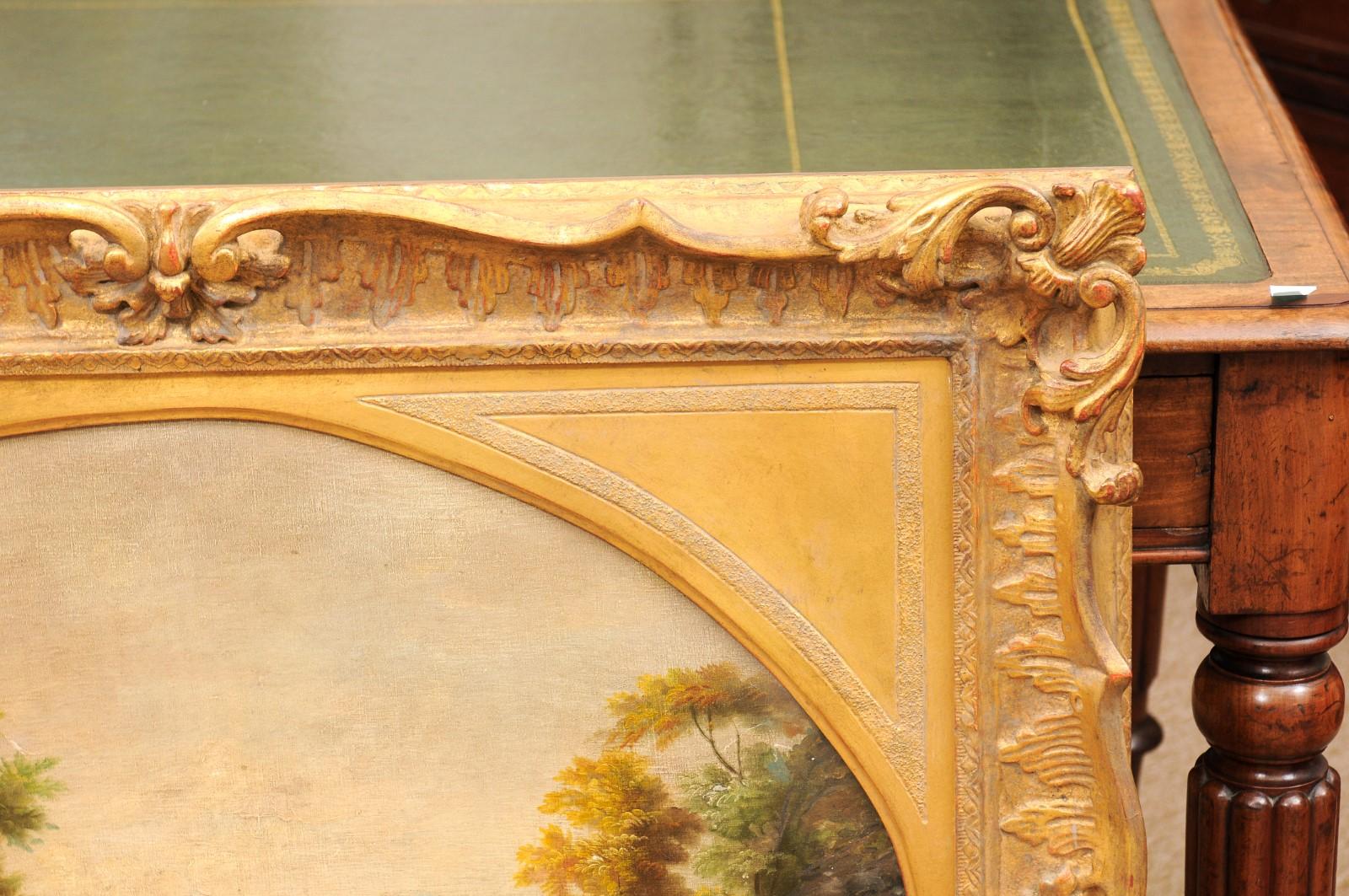 Toile Grande peinture à l'huile sur toile anglaise du 19ème siècle représentant un paysage, dans un cadre doré en vente