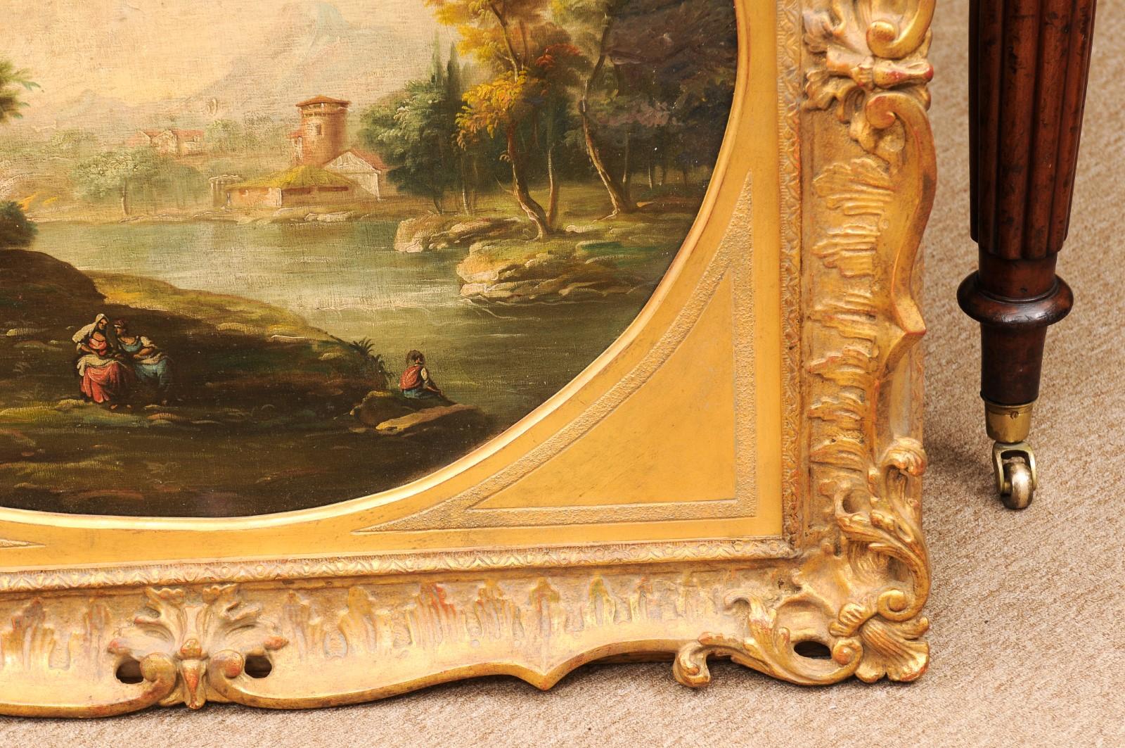 Grande peinture à l'huile sur toile anglaise du 19ème siècle représentant un paysage, dans un cadre doré en vente 1