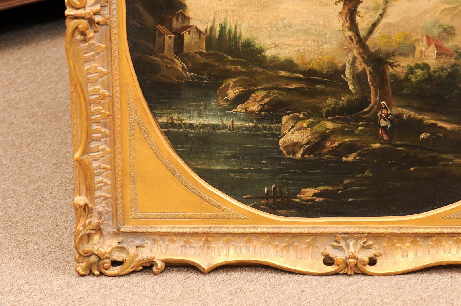 Large 19th Century English Oil on Canvas Landscape Painting in Gilt Frame For Sale 6