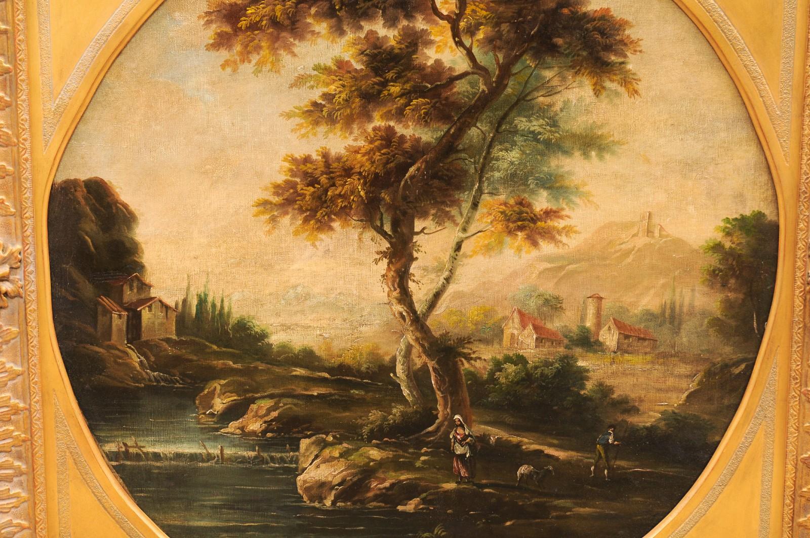 Grande peinture à l'huile sur toile anglaise du 19ème siècle représentant un paysage, dans un cadre doré en vente 4