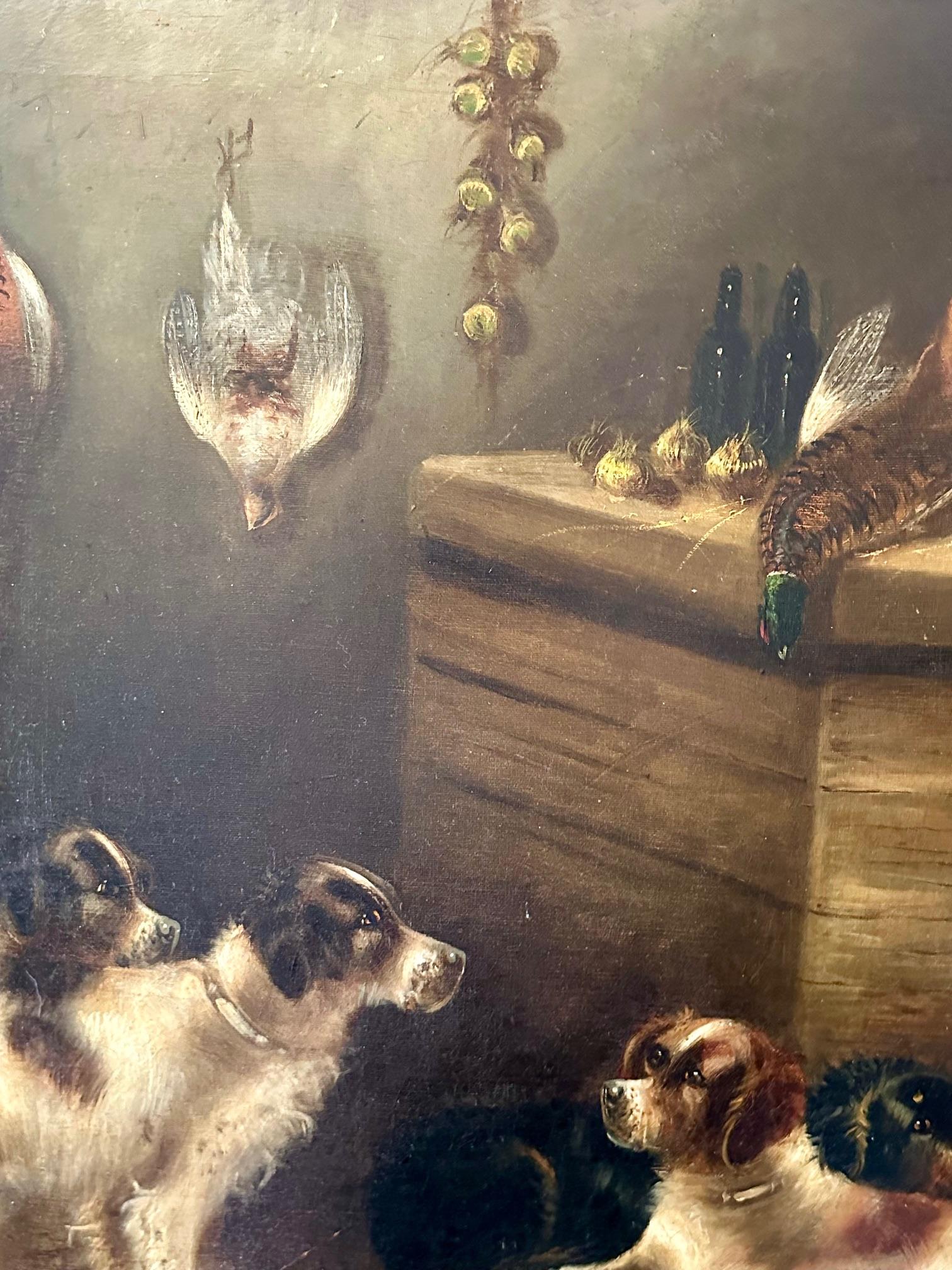 Grande peinture à l'huile anglaise du 19e siècle - Cinq chiens de chasse - signée E. Armfield. en vente 2