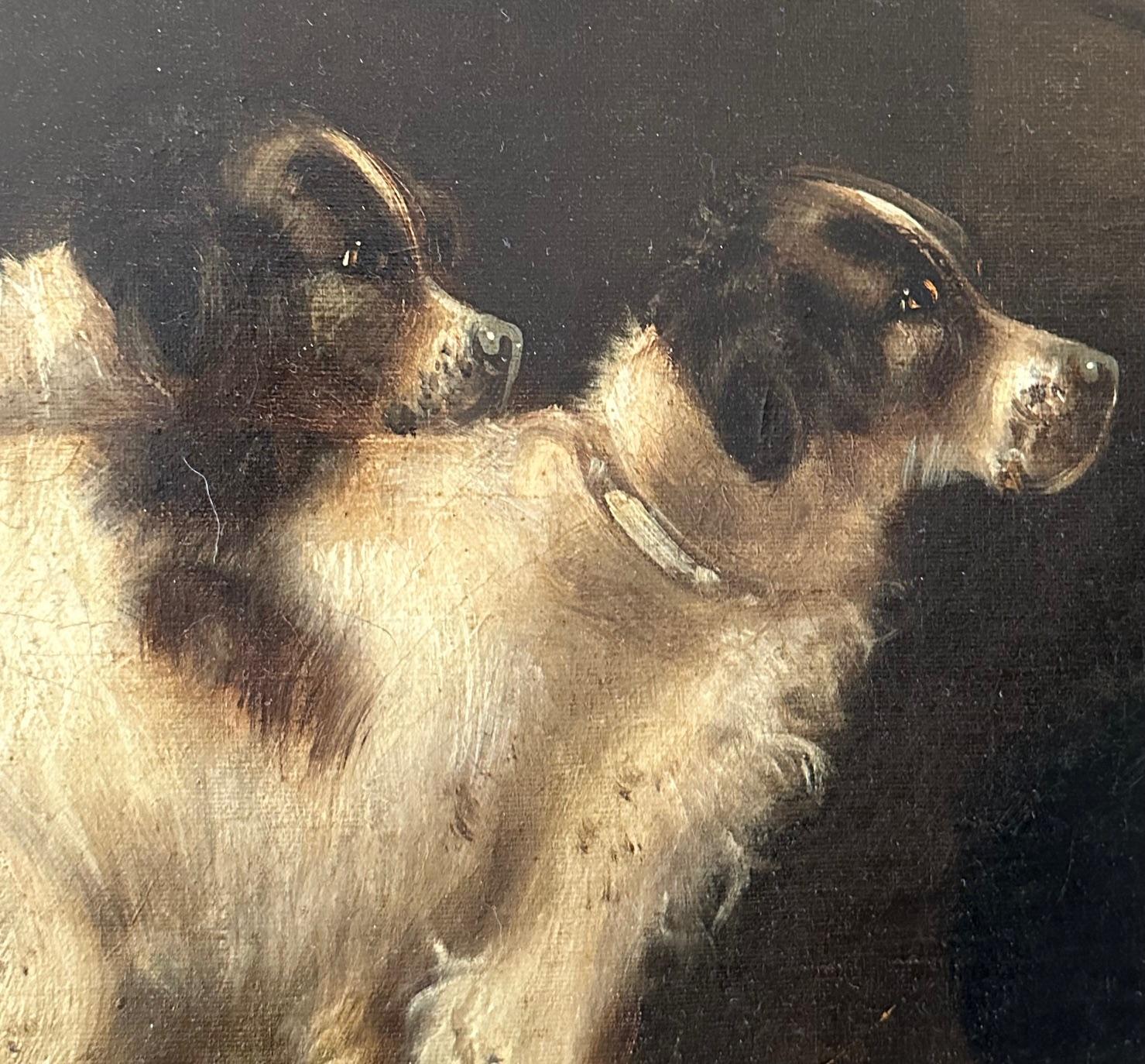 Grande peinture à l'huile anglaise du 19e siècle - Cinq chiens de chasse - signée E. Armfield. en vente 5
