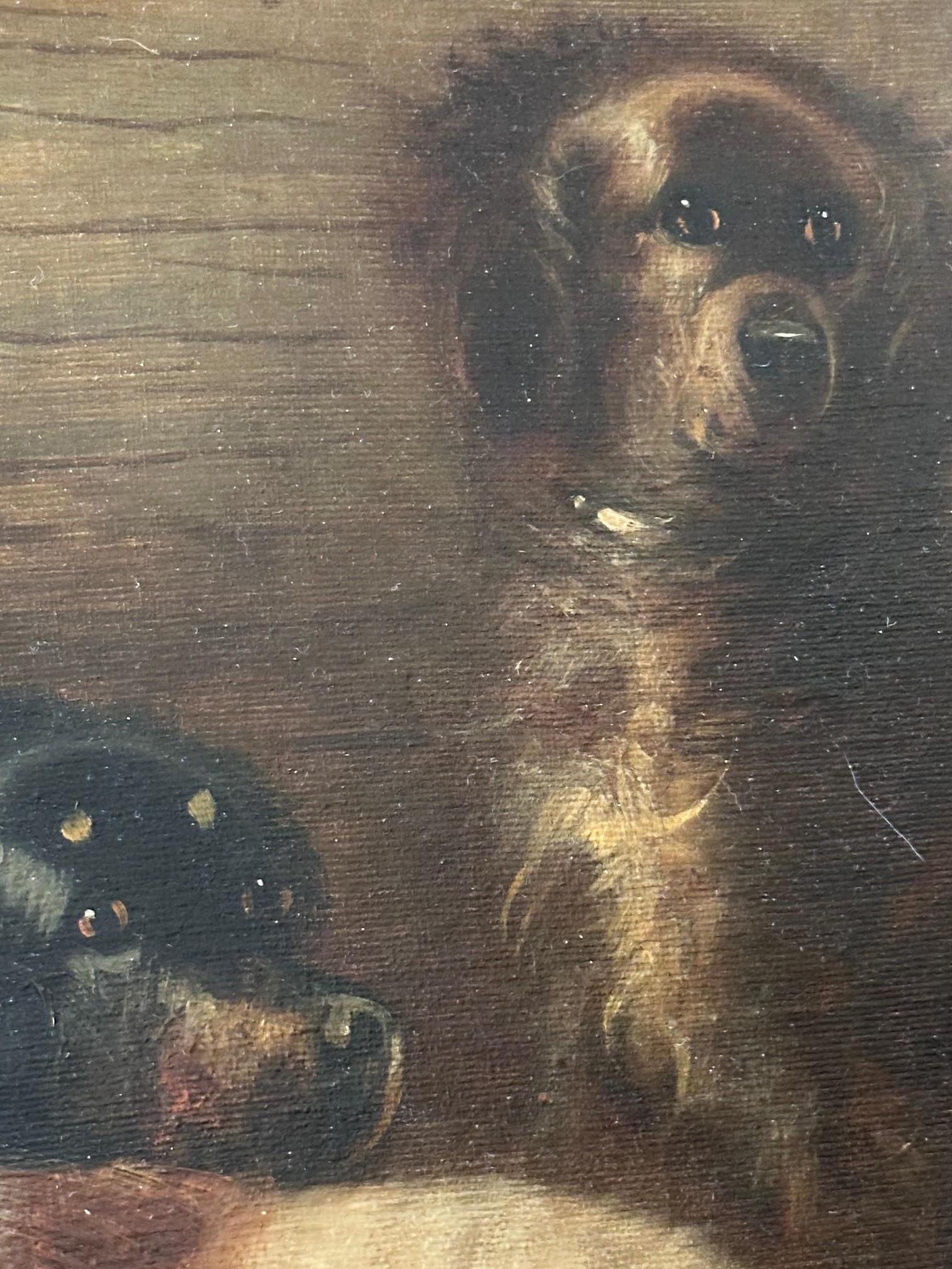 Grande peinture à l'huile anglaise du 19e siècle - Cinq chiens de chasse - signée E. Armfield. en vente 7