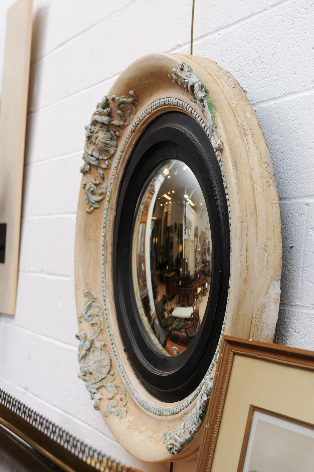 Large 19th Century English Painted Bullseye Mirror with Convex Glass 8