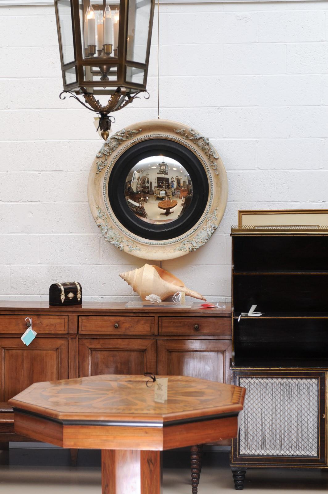 Large 19th Century English Painted Bullseye Mirror with Convex Glass 1