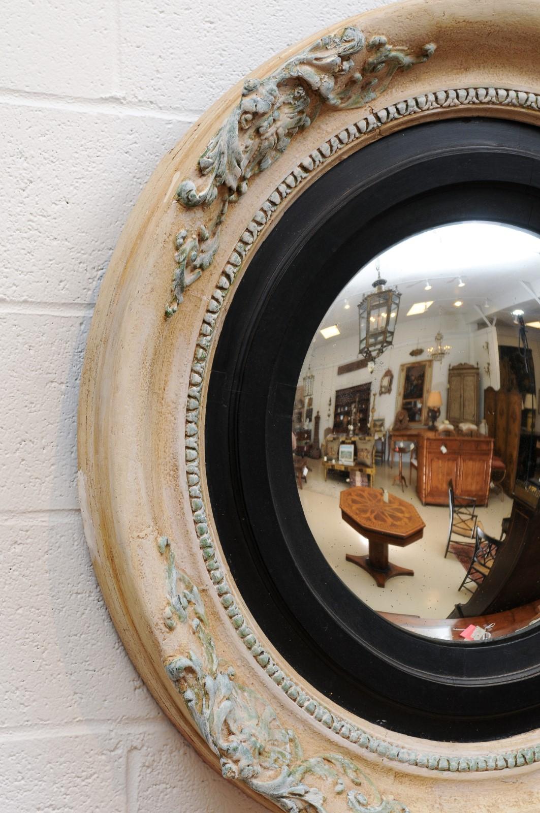 Large 19th Century English Painted Bullseye Mirror with Convex Glass 2