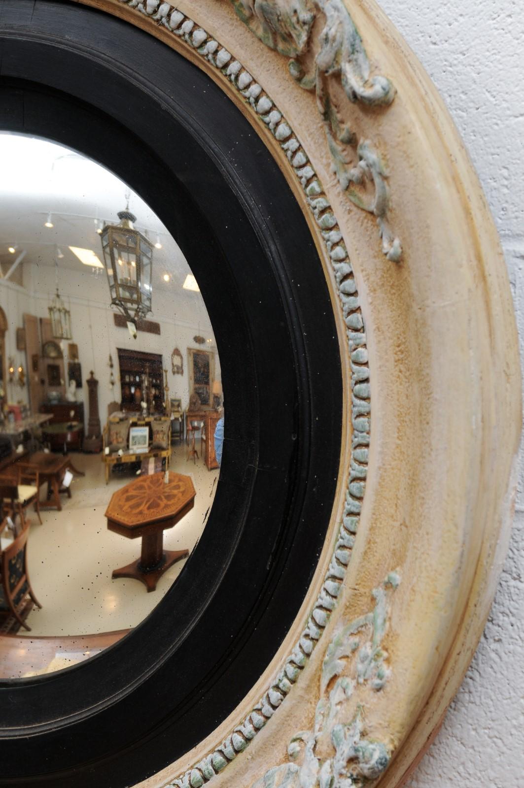 Large 19th Century English Painted Bullseye Mirror with Convex Glass 3