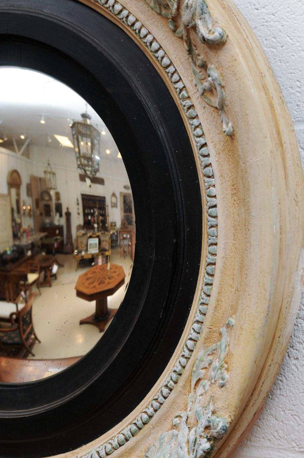 Large 19th Century English Painted Bullseye Mirror with Convex Glass 4